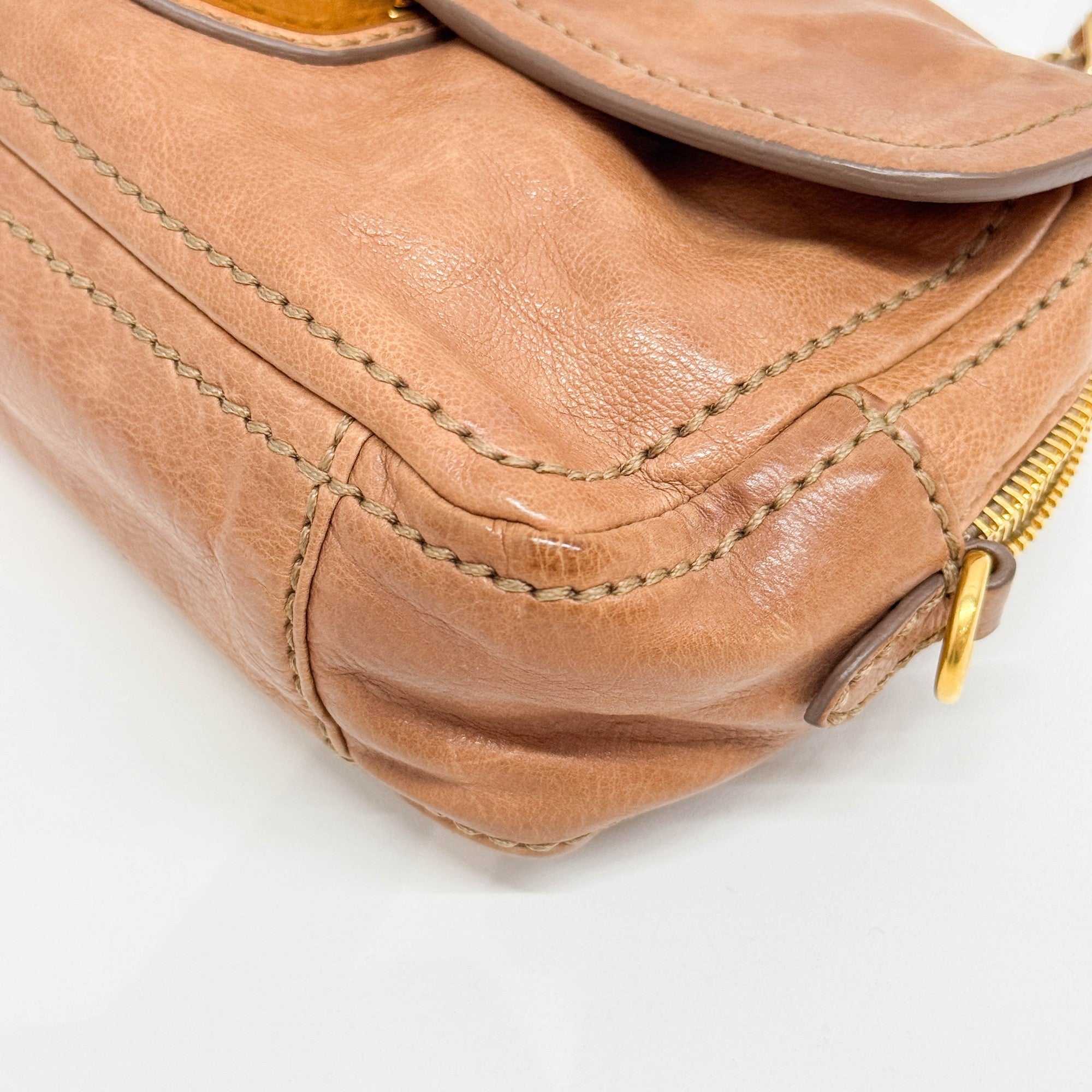 Sound Lock Brown Leather Shoulder Bag