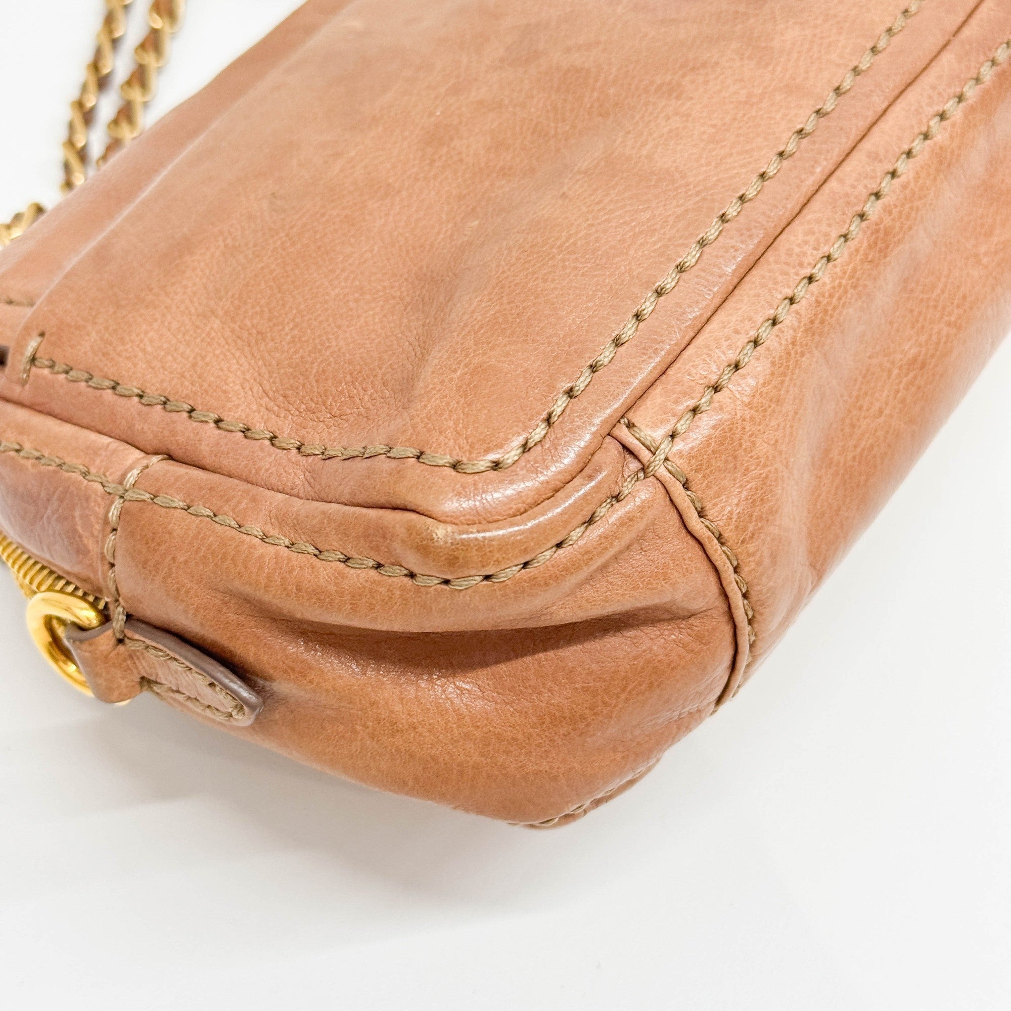 Sound Lock Brown Leather Shoulder Bag