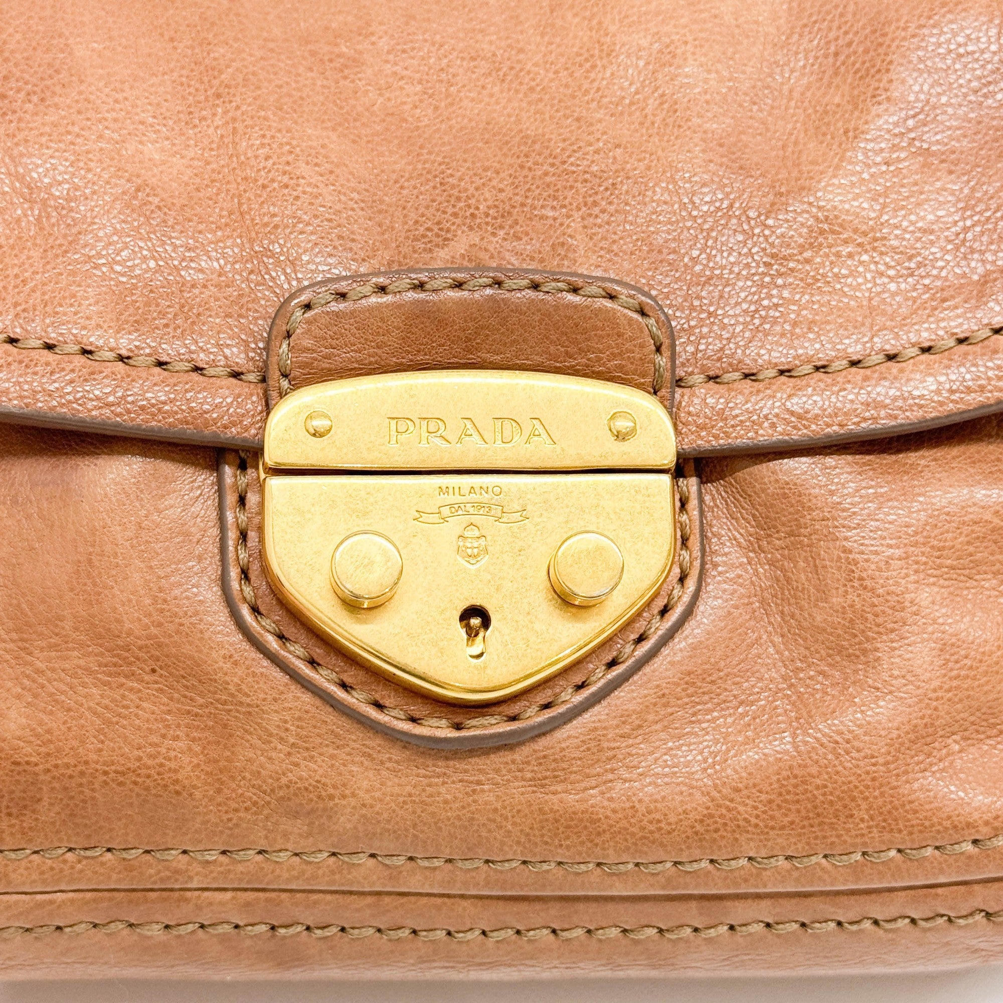 Sound Lock Brown Leather Shoulder Bag