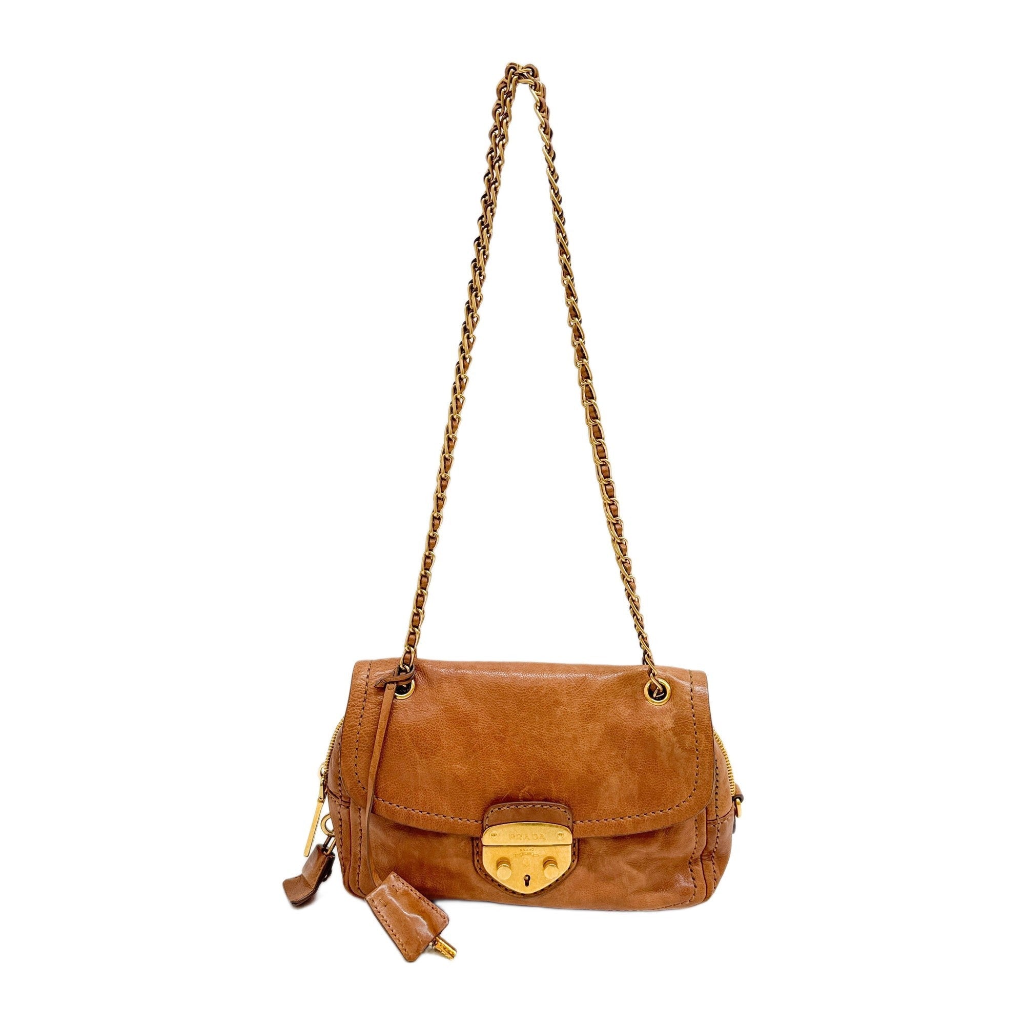 Sound Lock Brown Leather Shoulder Bag
