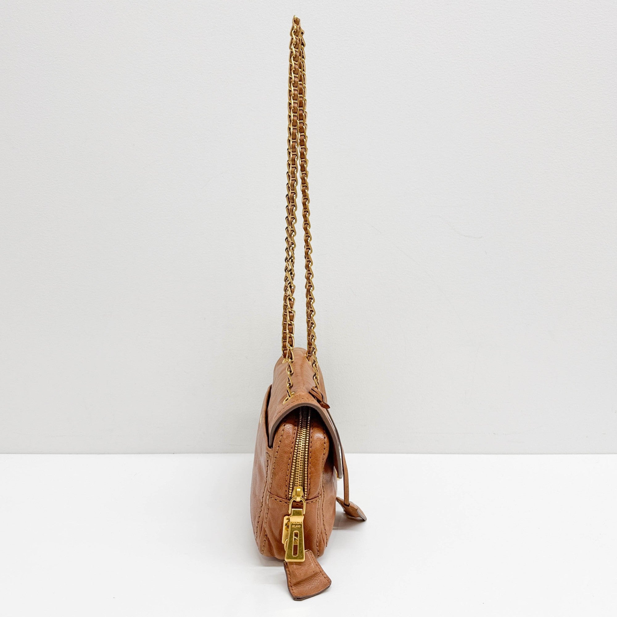 Sound Lock Brown Leather Shoulder Bag