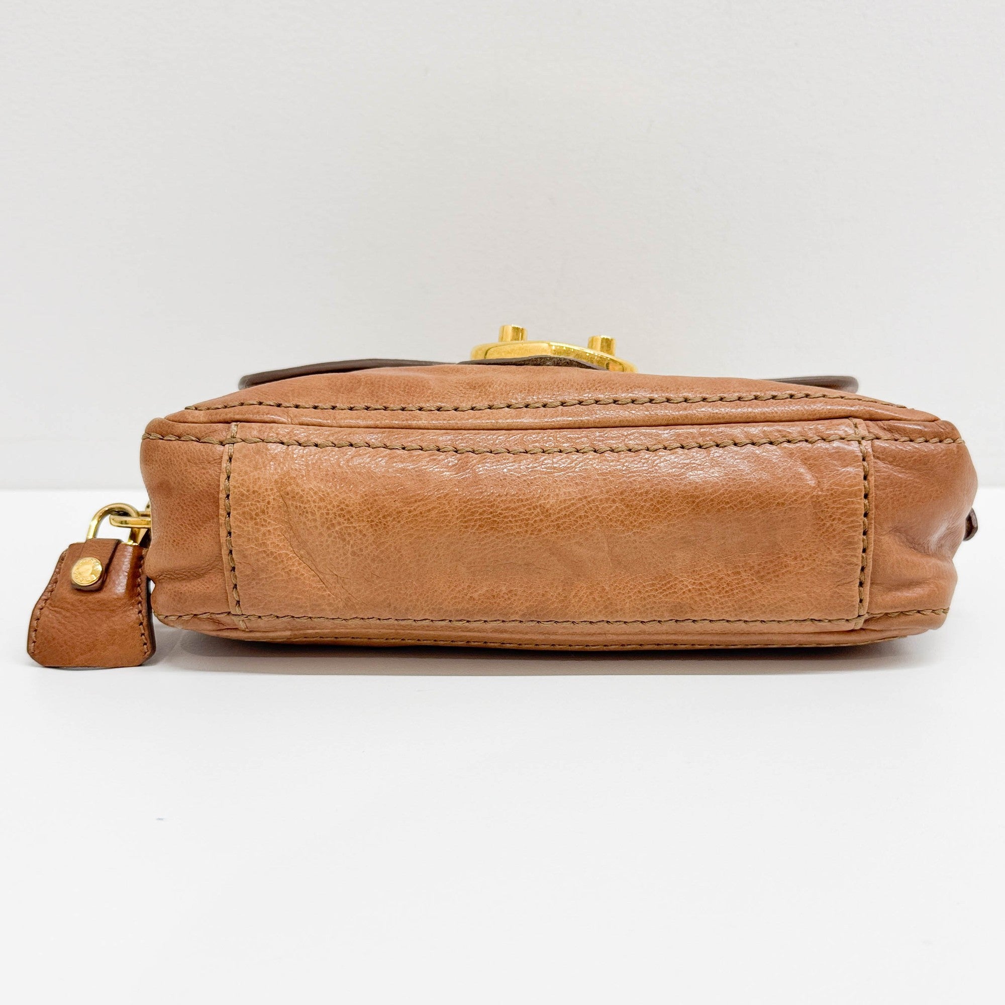 Sound Lock Brown Leather Shoulder Bag