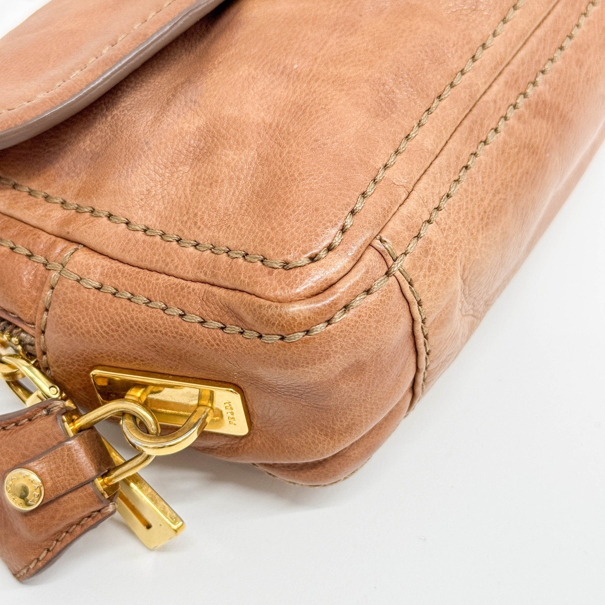 Sound Lock Brown Leather Shoulder Bag