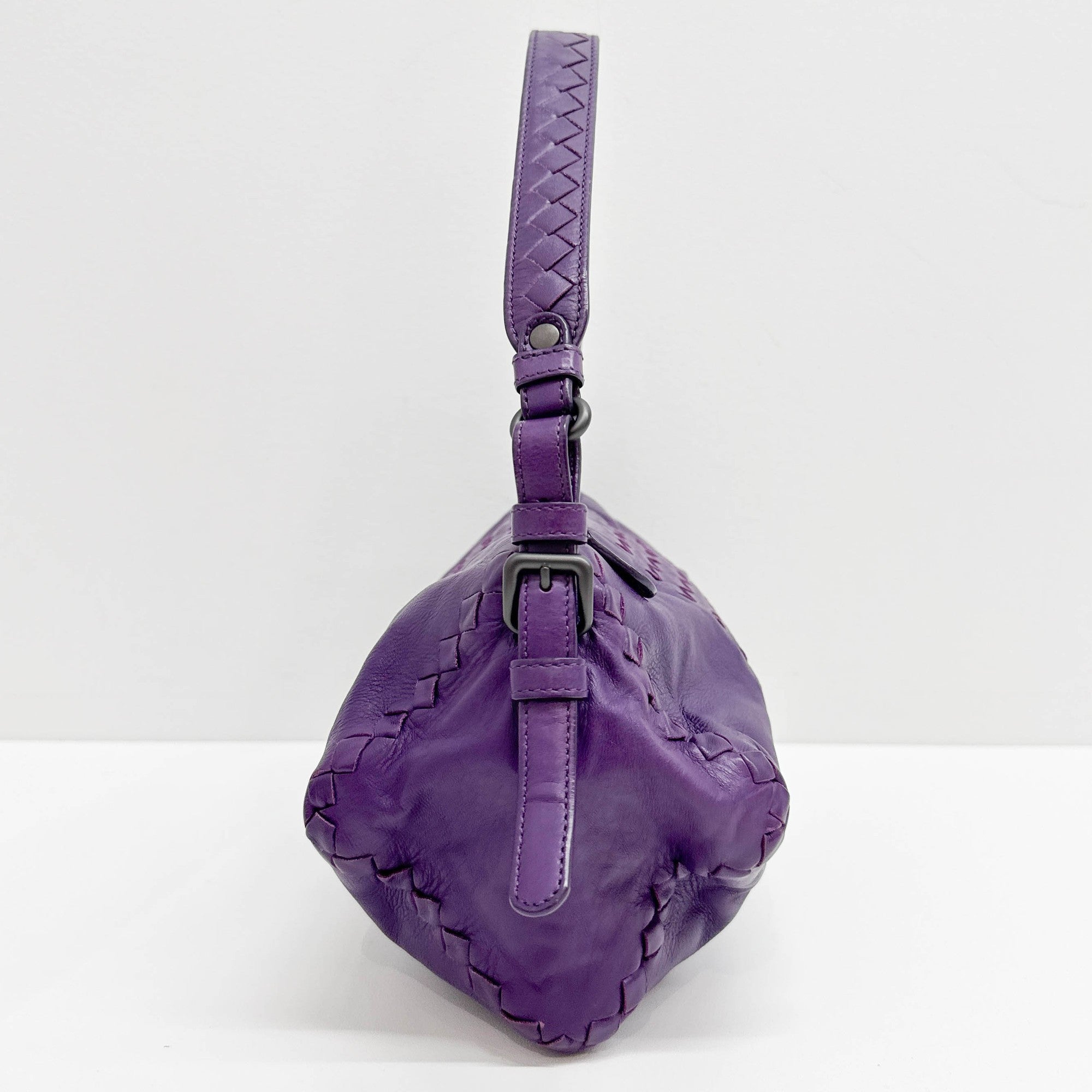 Intrecciato Purple Leather Shoulder Bag