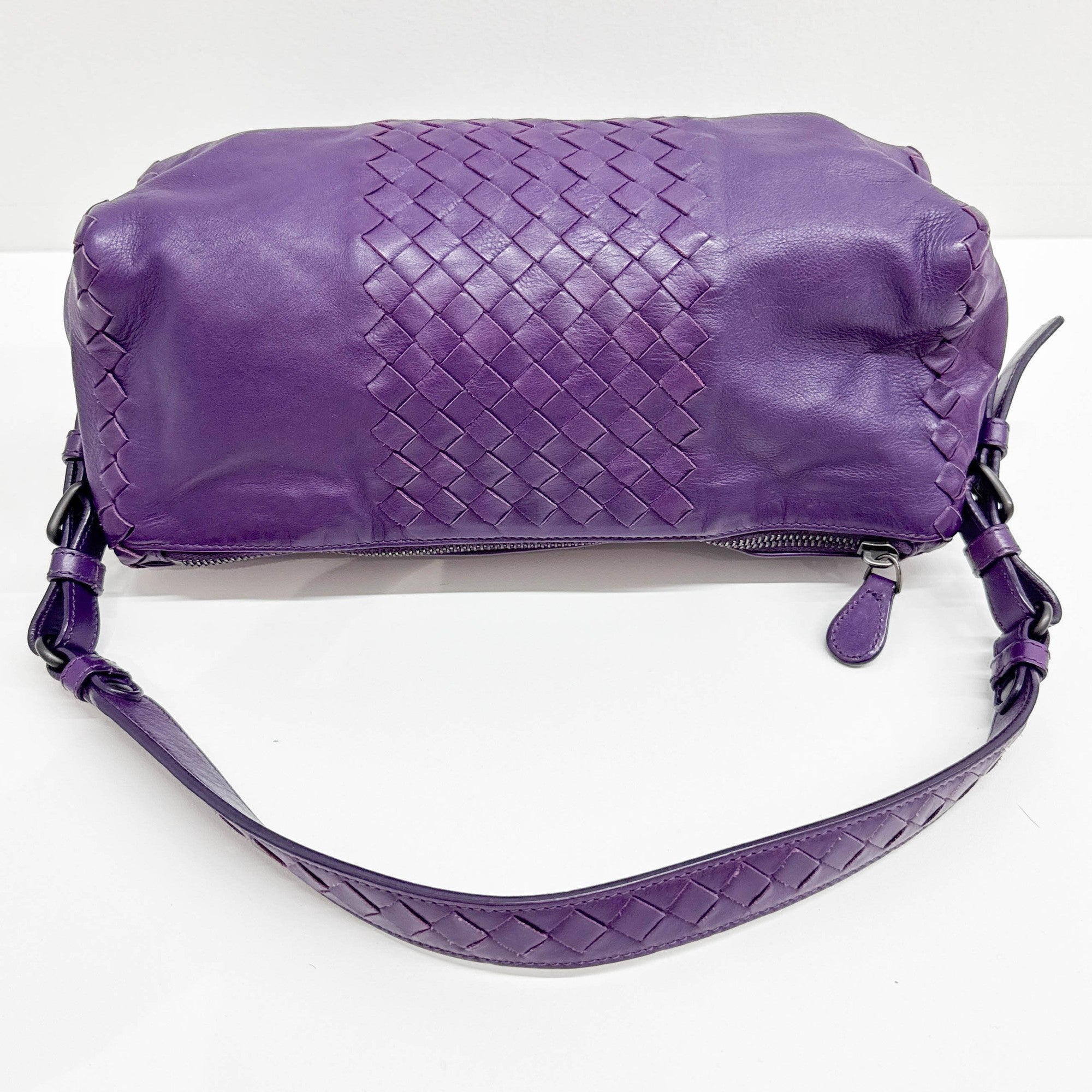 Intrecciato Purple Leather Shoulder Bag