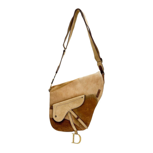 Saddle Brown Pony Hair & Suede Messenger Bag