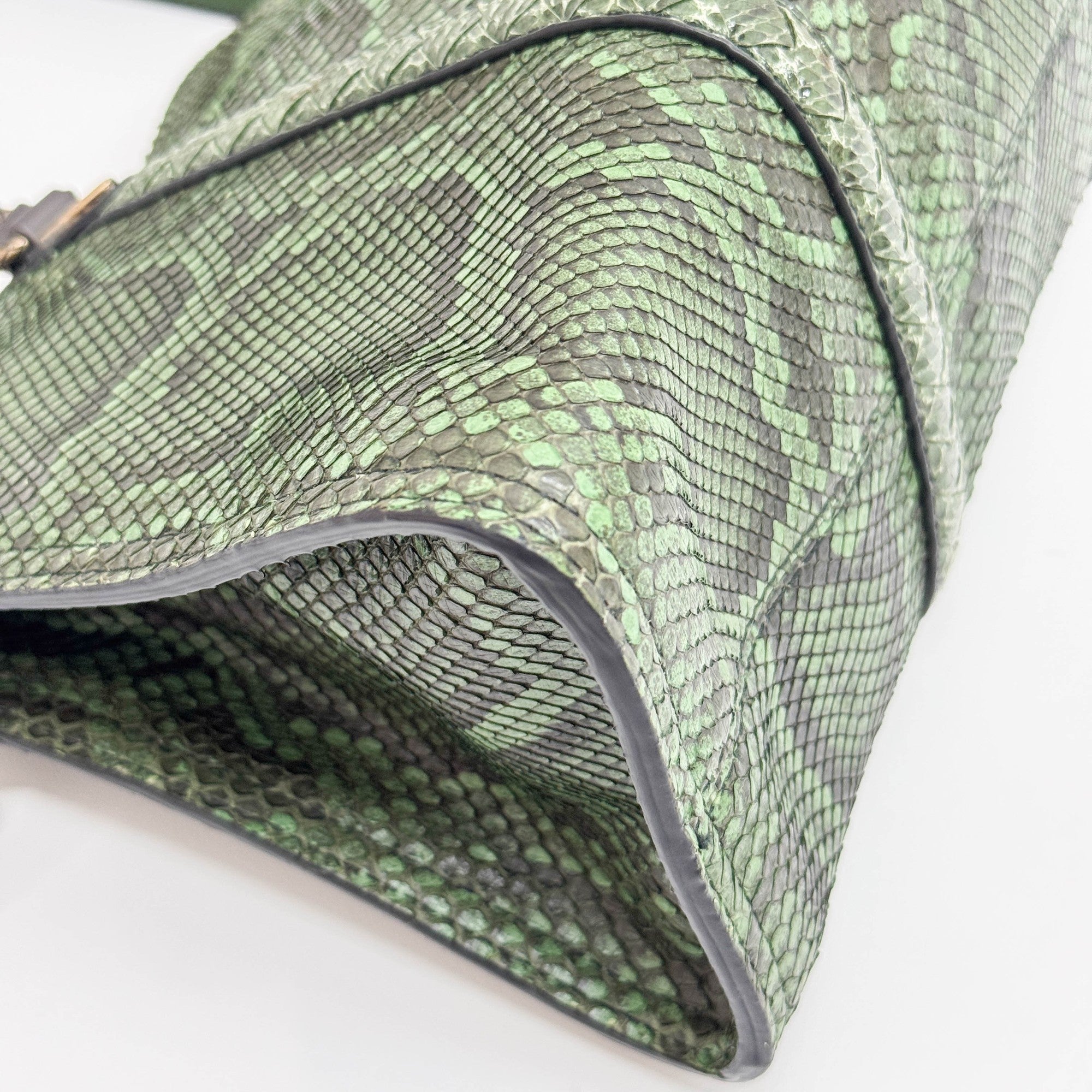 Green Snakeskin Embossed Python Leather Two-Way Bag