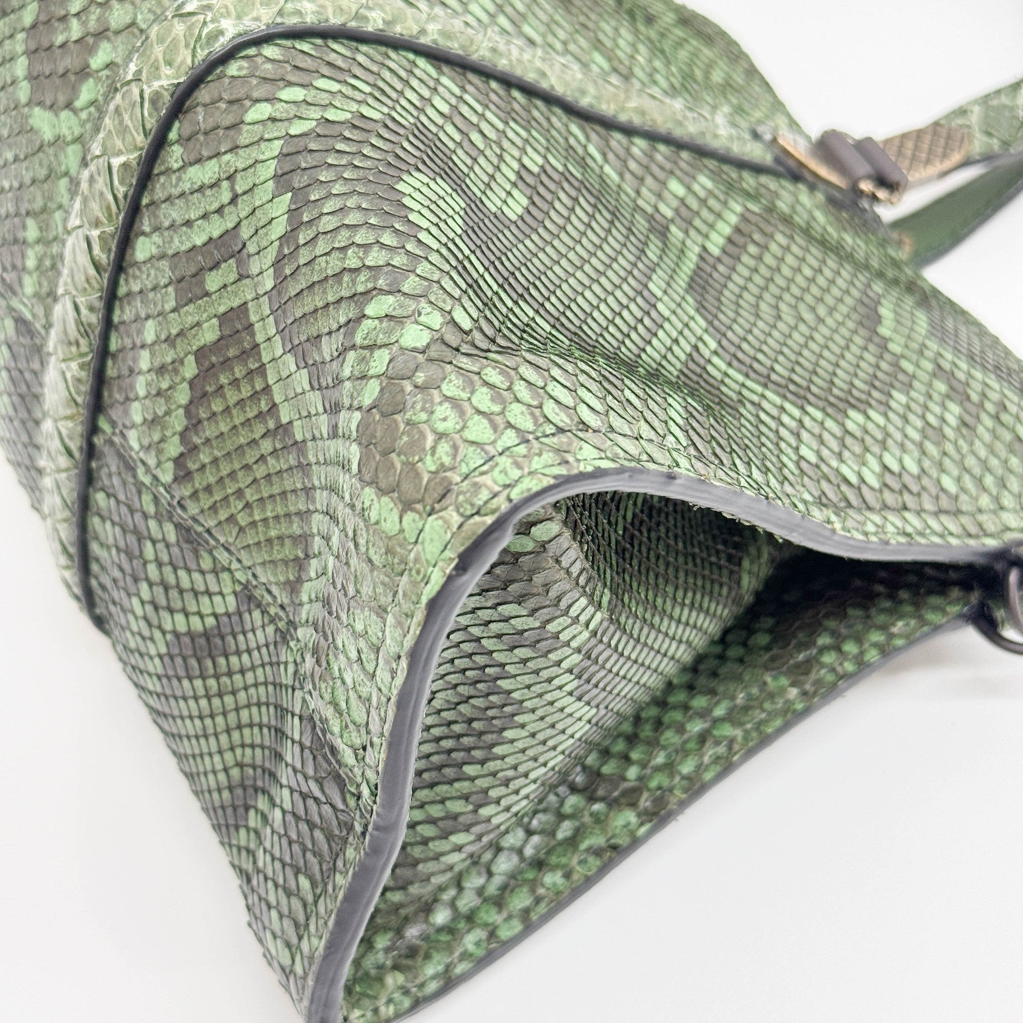 Green Snakeskin Embossed Python Leather Two-Way Bag