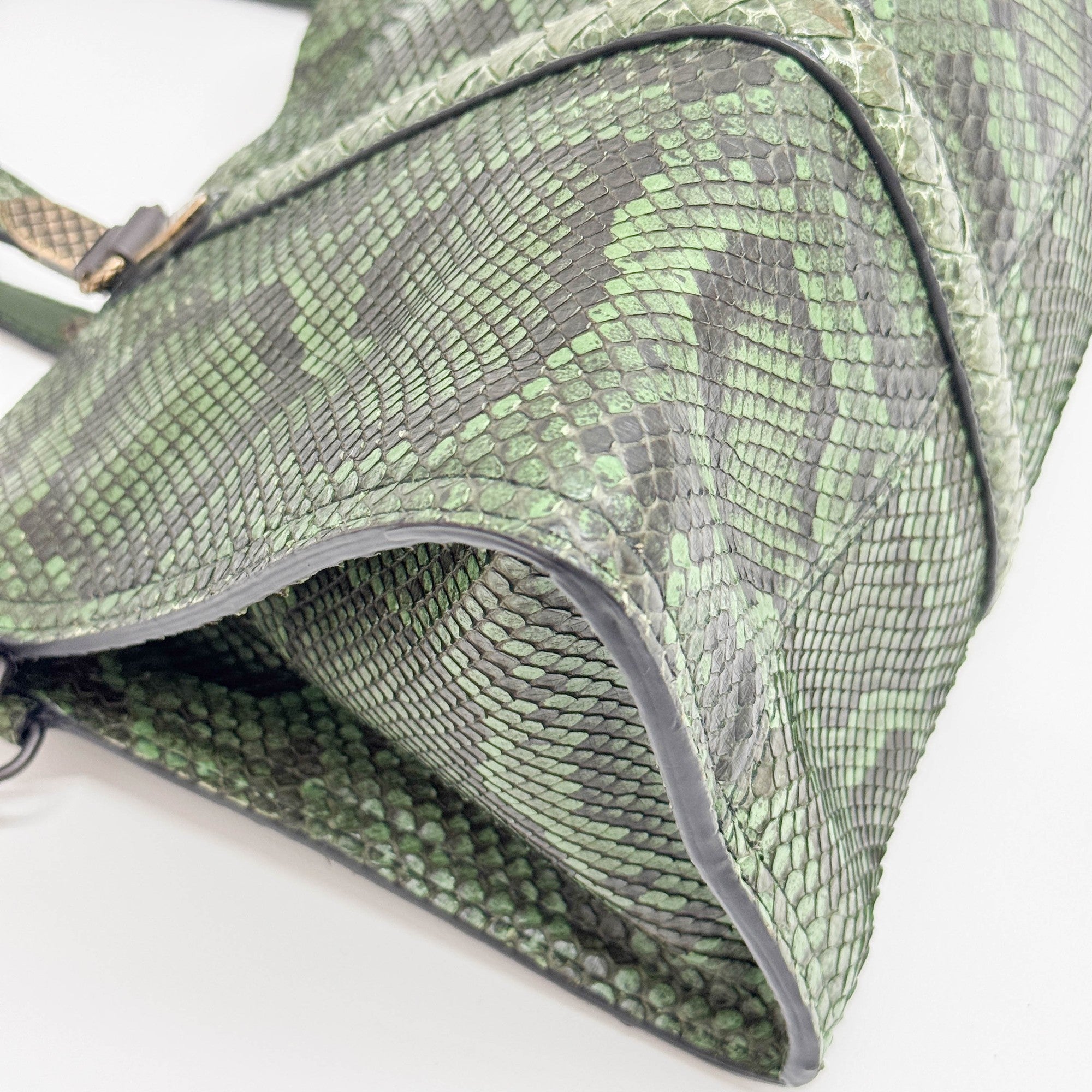 Green Snakeskin Embossed Python Leather Two-Way Bag