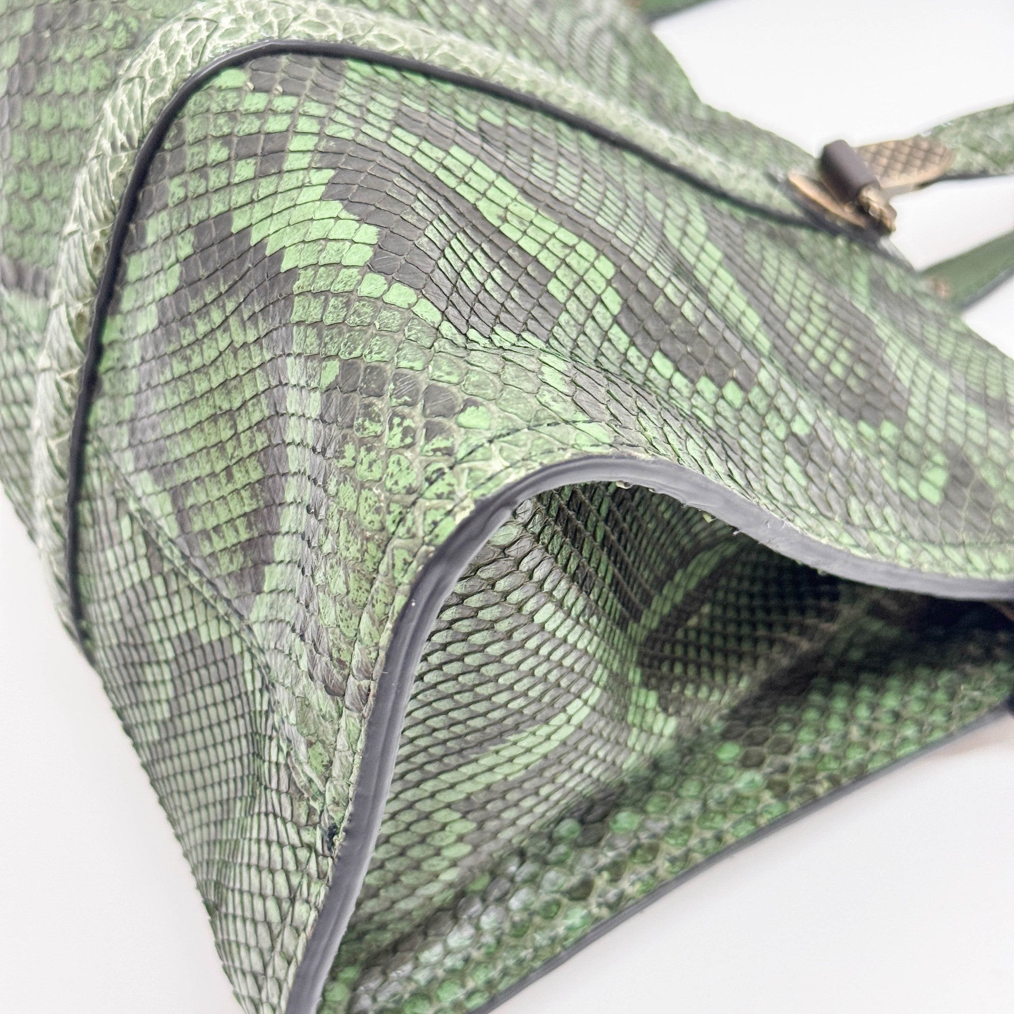 Green Snakeskin Embossed Python Leather Two-Way Bag