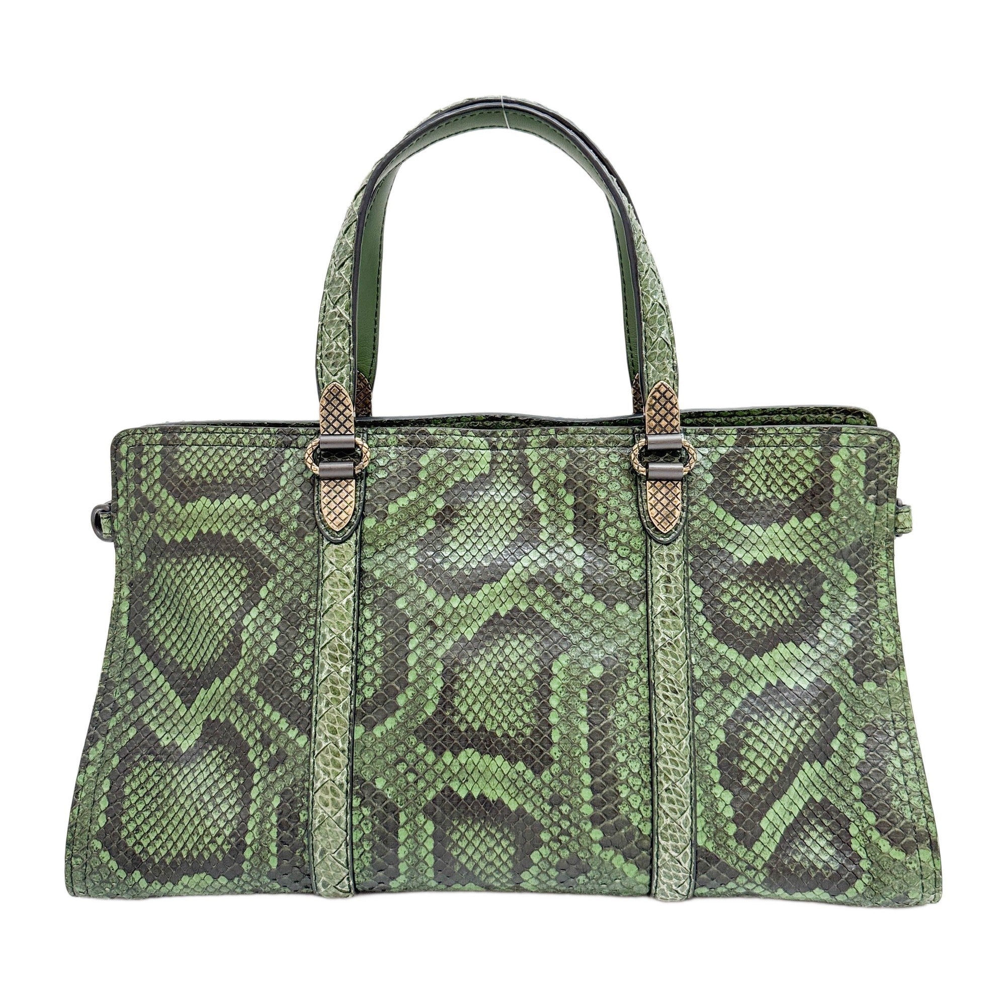 Green Snakeskin Embossed Python Leather Two-Way Bag