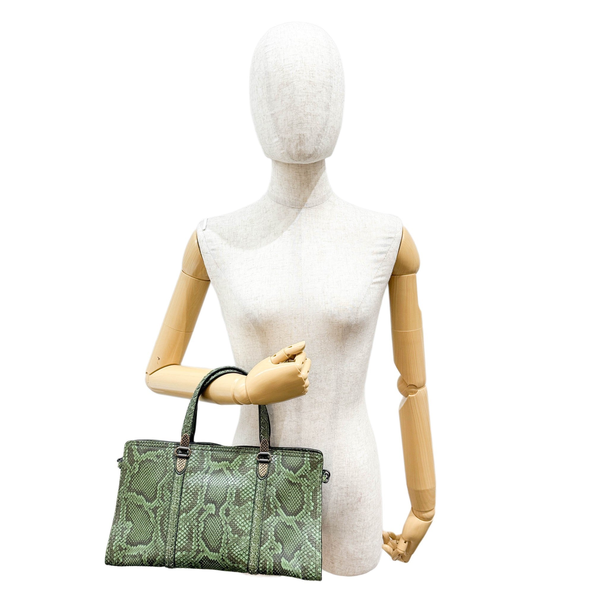 Green Snakeskin Embossed Python Leather Two-Way Bag