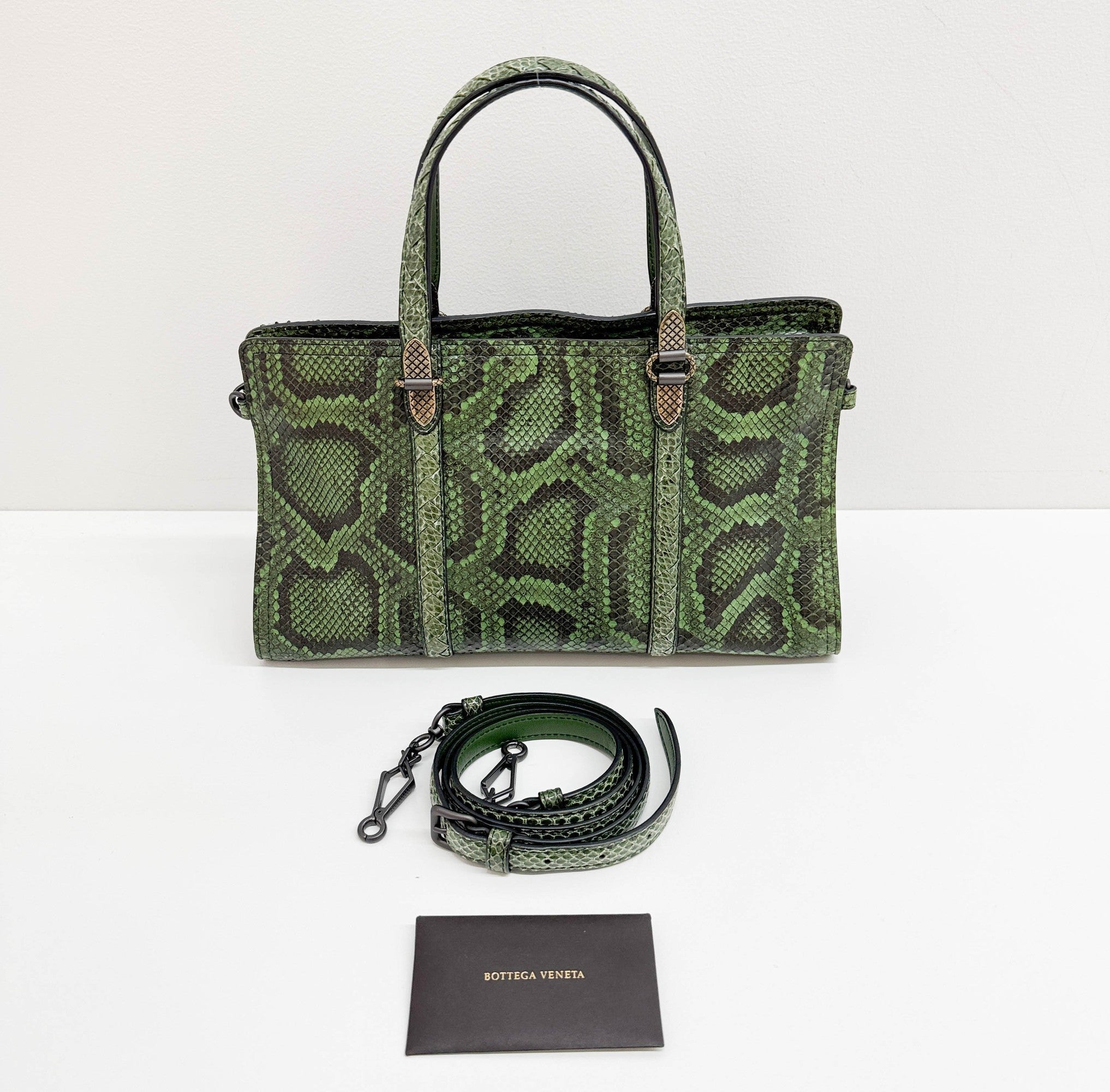 Green Snakeskin Embossed Python Leather Two-Way Bag