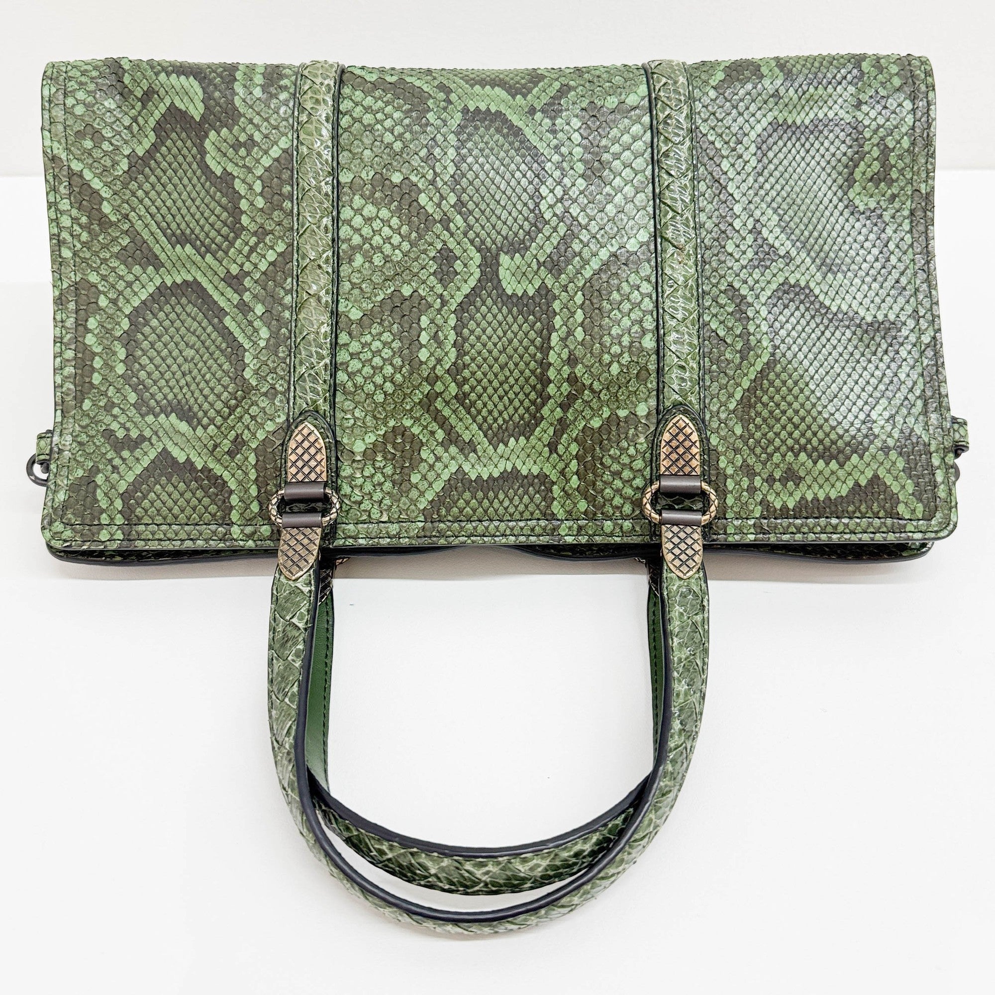 Green Snakeskin Embossed Python Leather Two-Way Bag