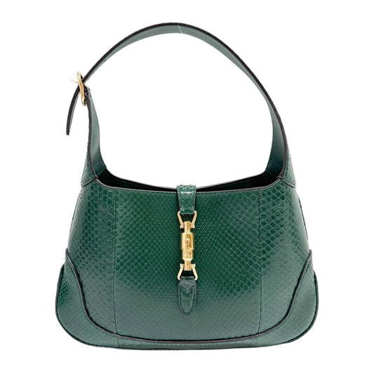 Jackie Forest Green Python Embossed Leather Shoulder Bag