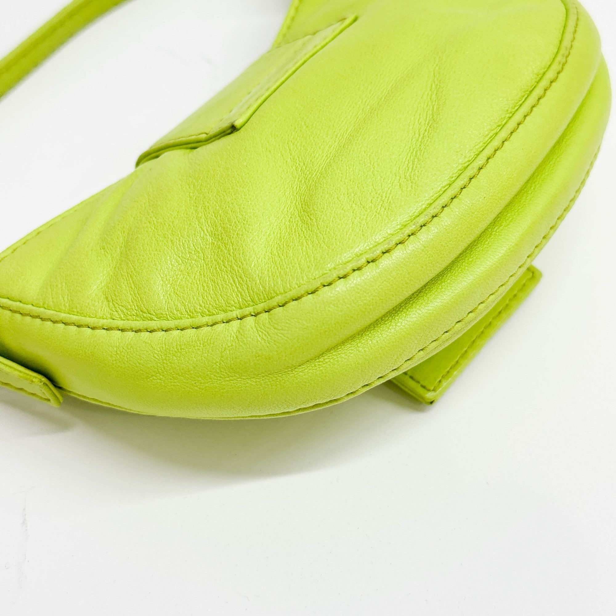 Mini Croissant Lime Leather Hand Bag