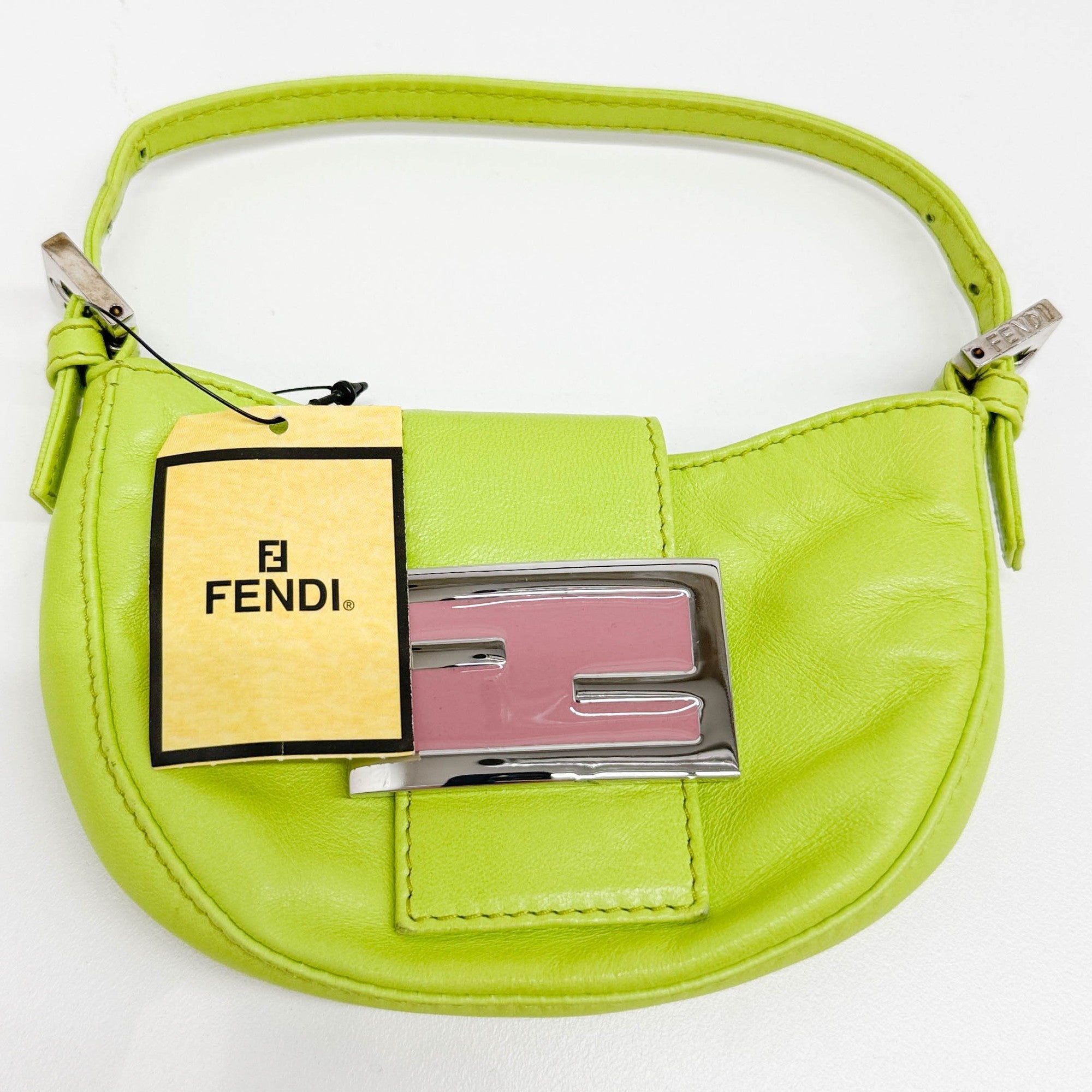 Mini Croissant Lime Leather Hand Bag