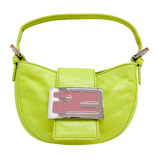 Mini Croissant Lime Leather Hand Bag