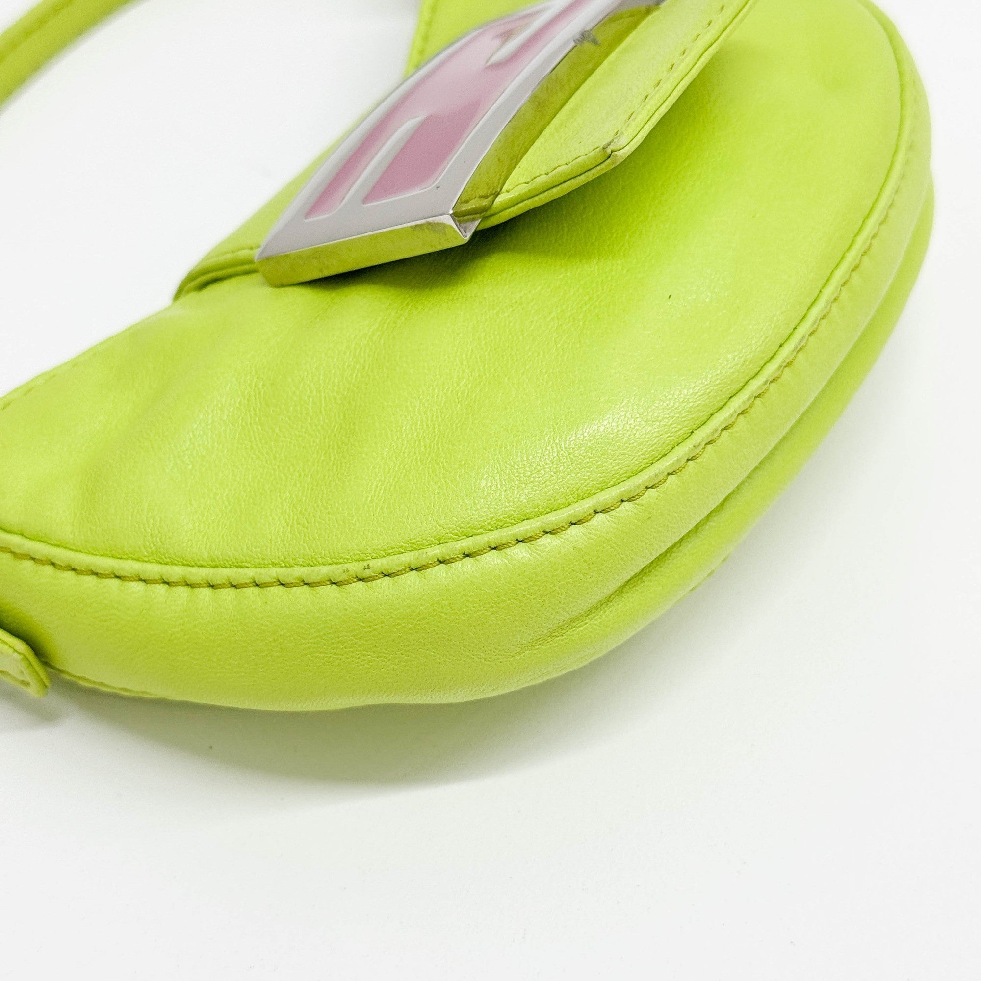 Mini Croissant Lime Leather Hand Bag