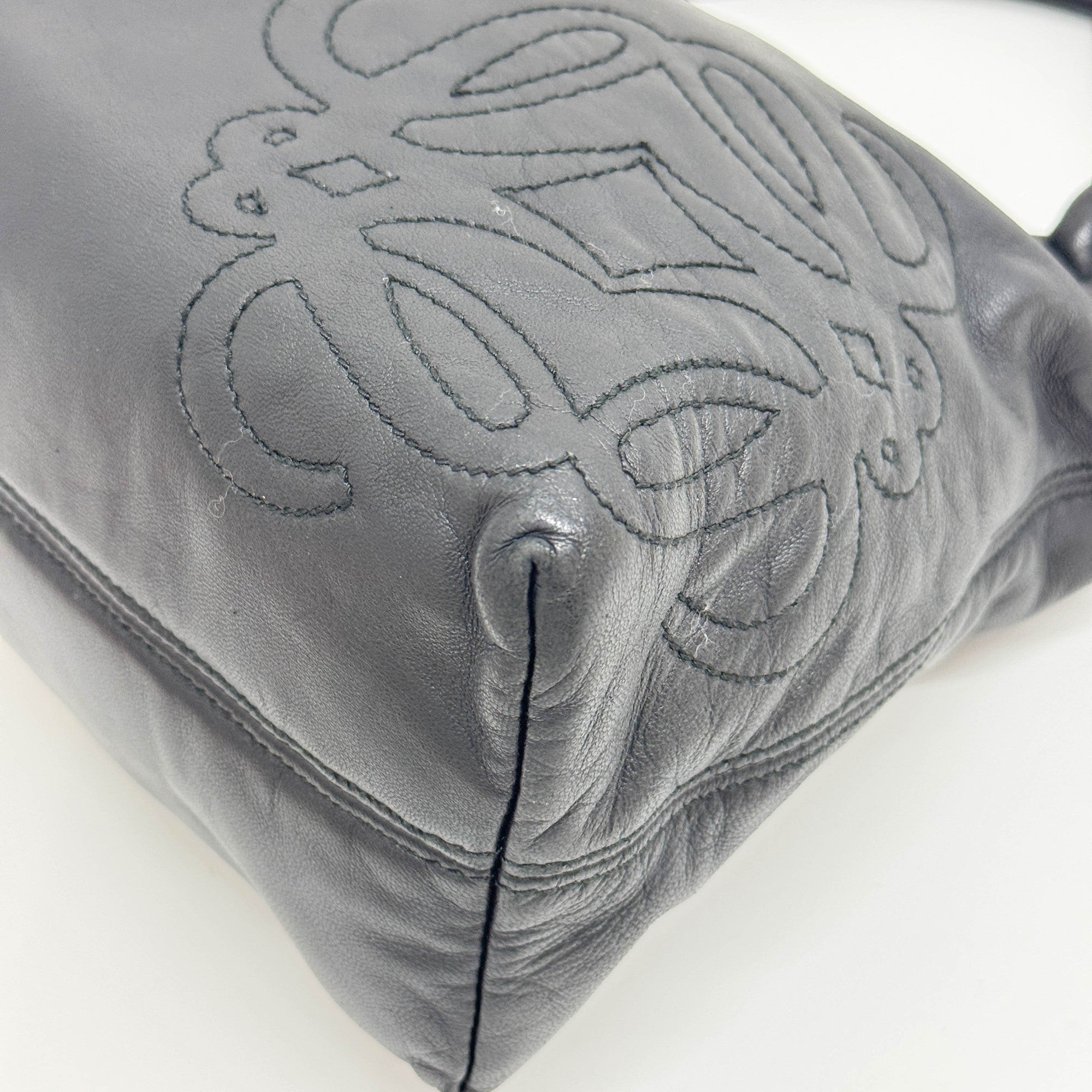 Anagram Black Leather Shoulder Bag