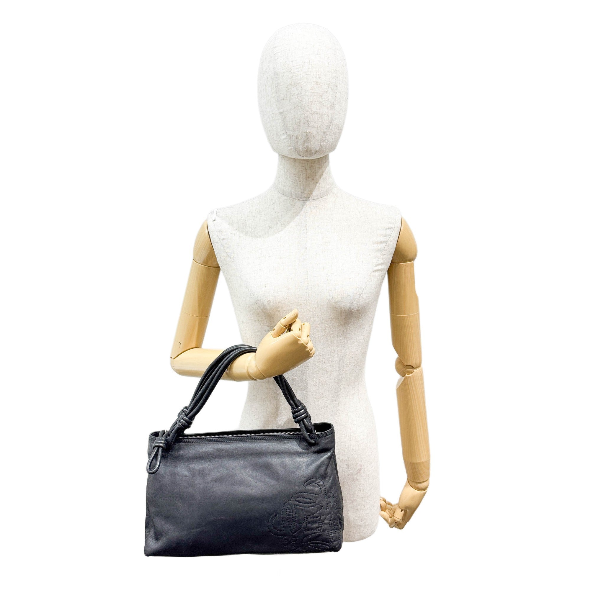 Anagram Black Leather Shoulder Bag