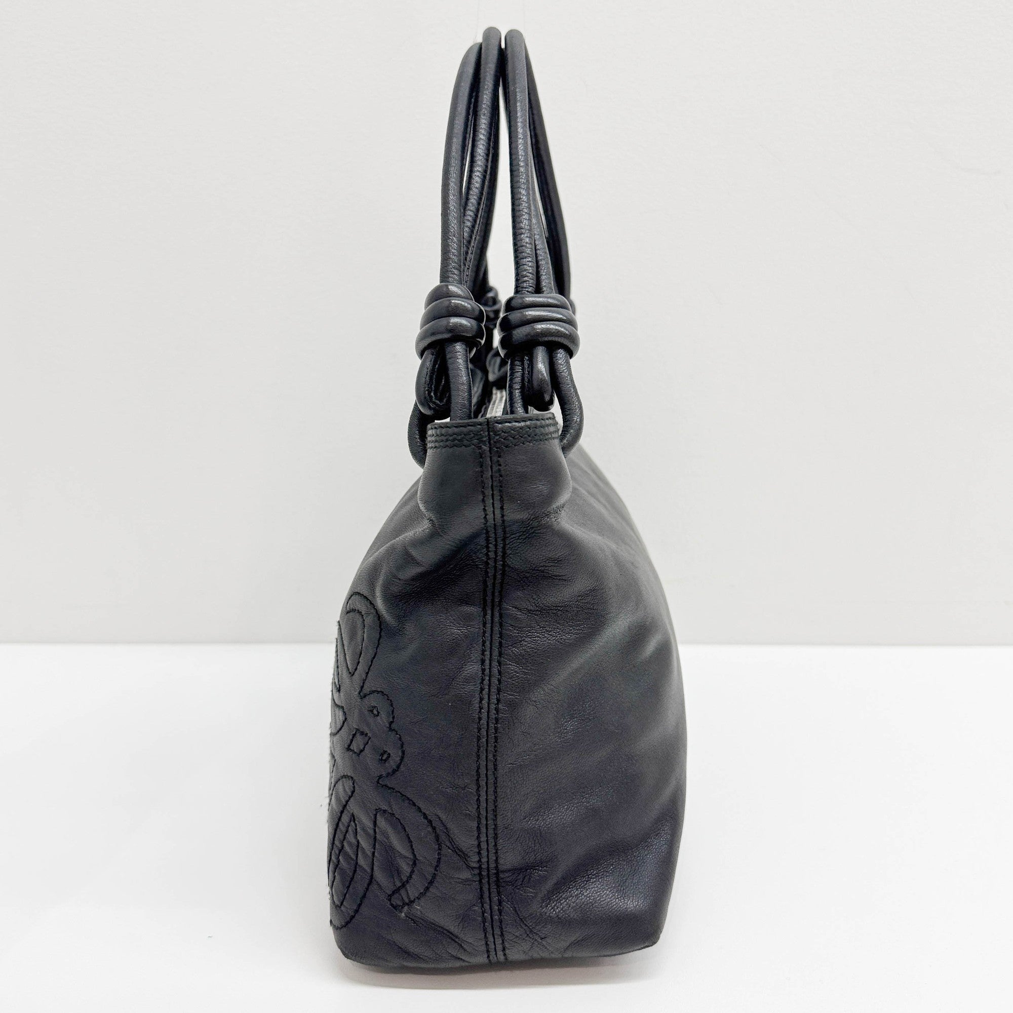 Anagram Black Leather Shoulder Bag