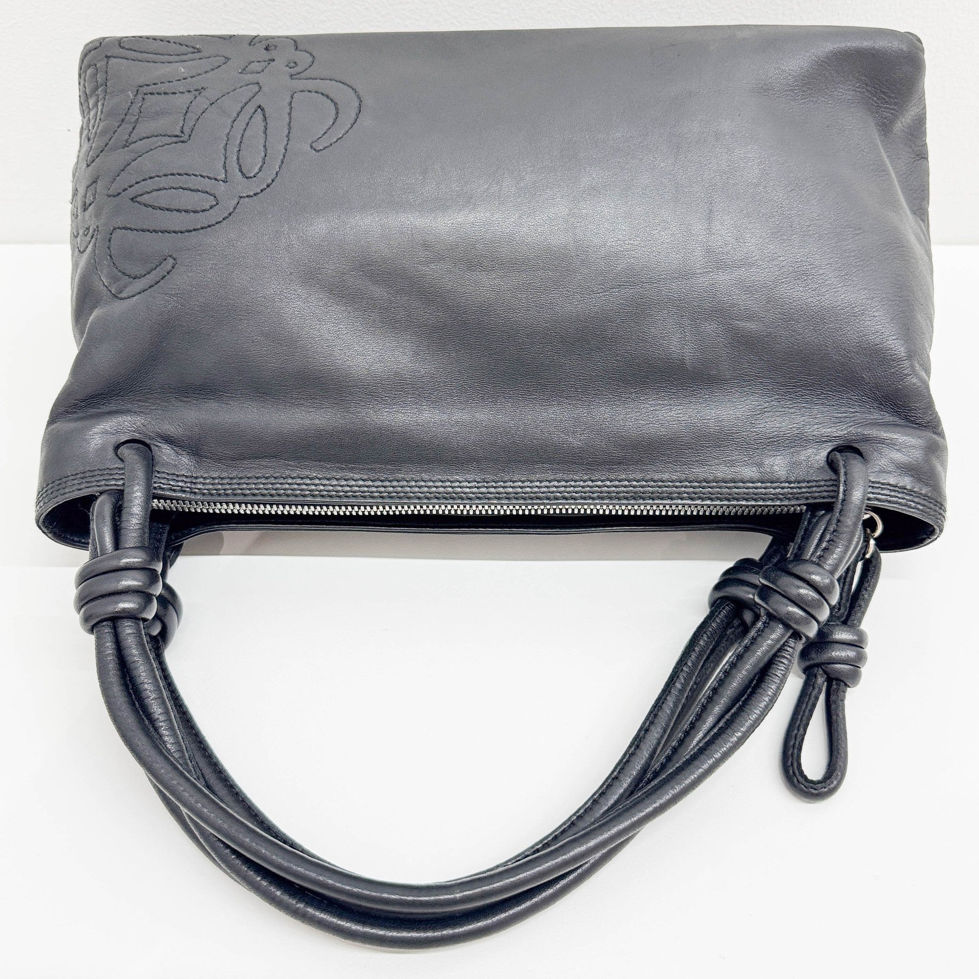 Anagram Black Leather Shoulder Bag