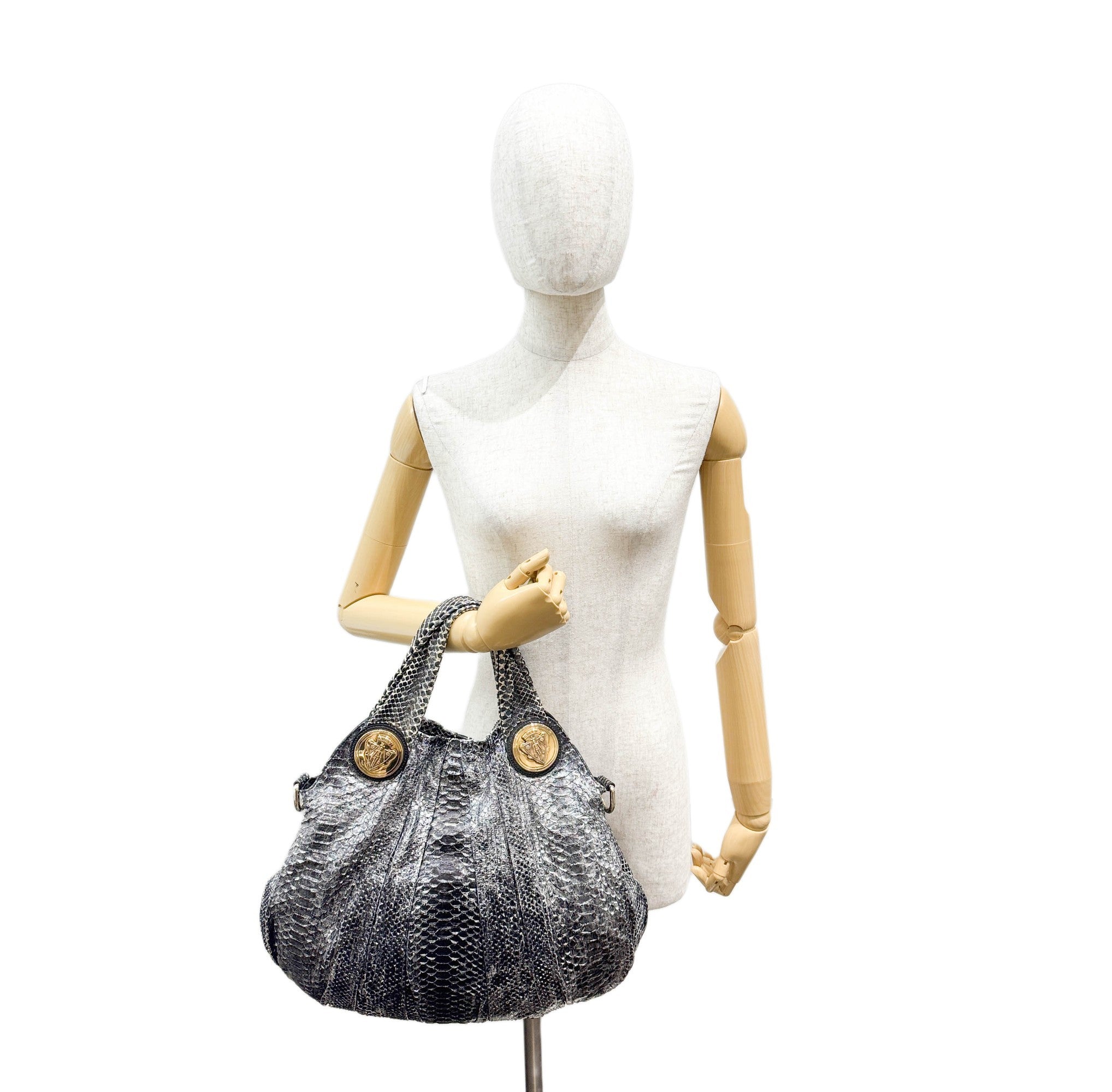 Hysteria Black Python Embossed Leather Two Way Bag