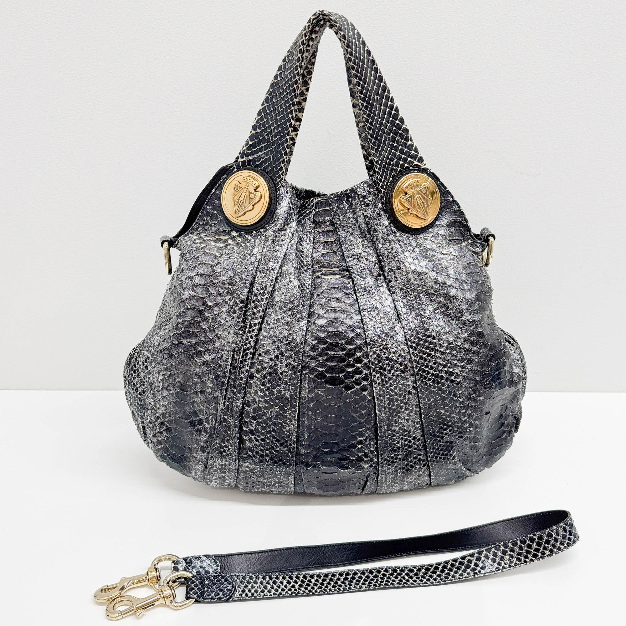 Hysteria Black Python Embossed Leather Two Way Bag