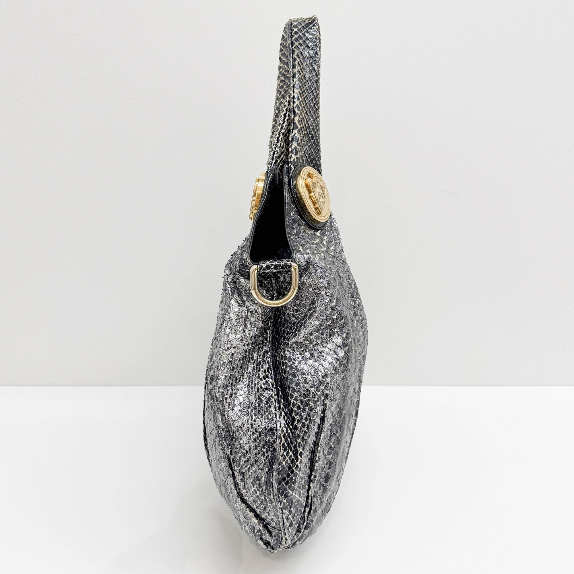 Hysteria Black Python Embossed Leather Two Way Bag