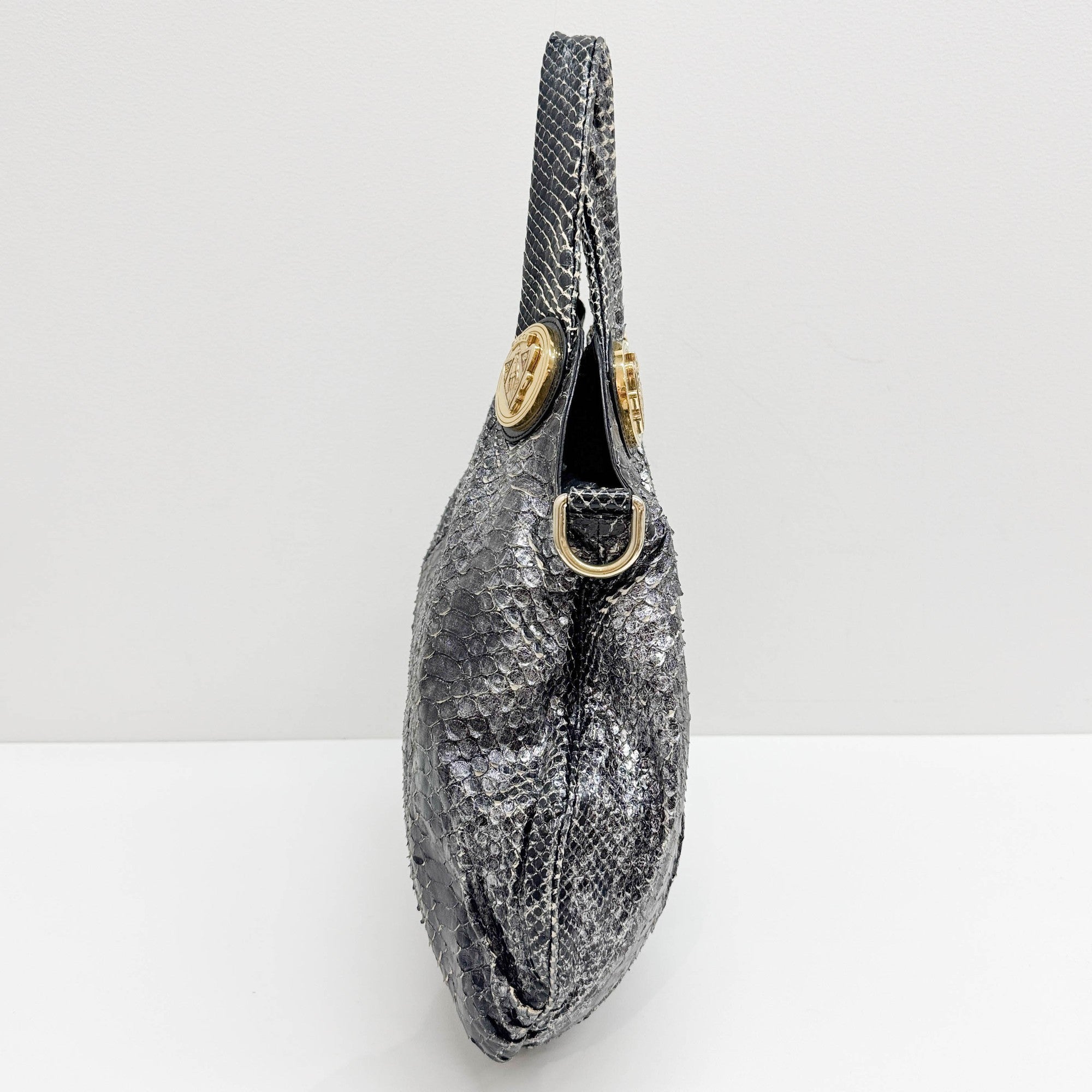 Hysteria Black Python Embossed Leather Two Way Bag