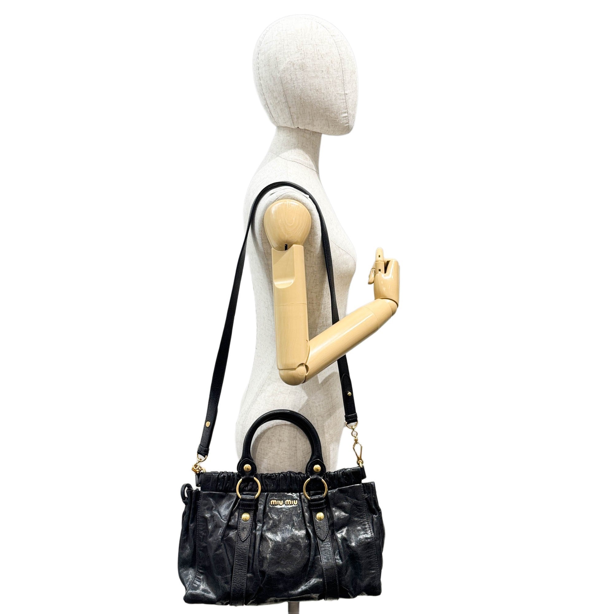 Vitello Black Leather Two Way Bag