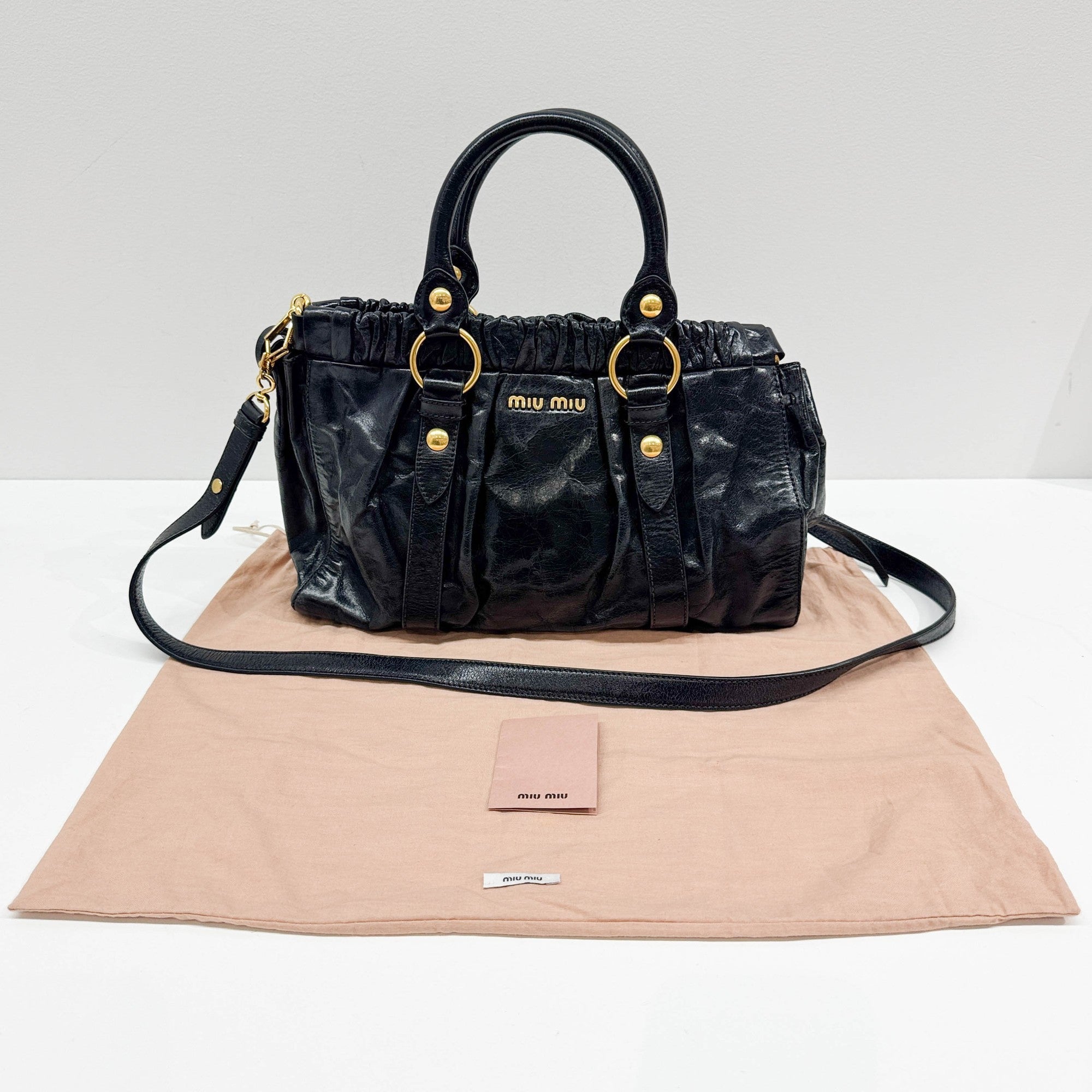 Vitello Black Leather Two Way Bag