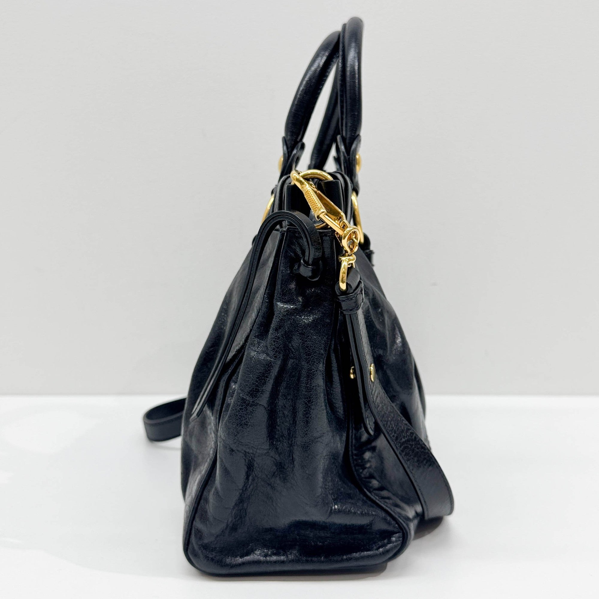 Vitello Black Leather Two Way Bag