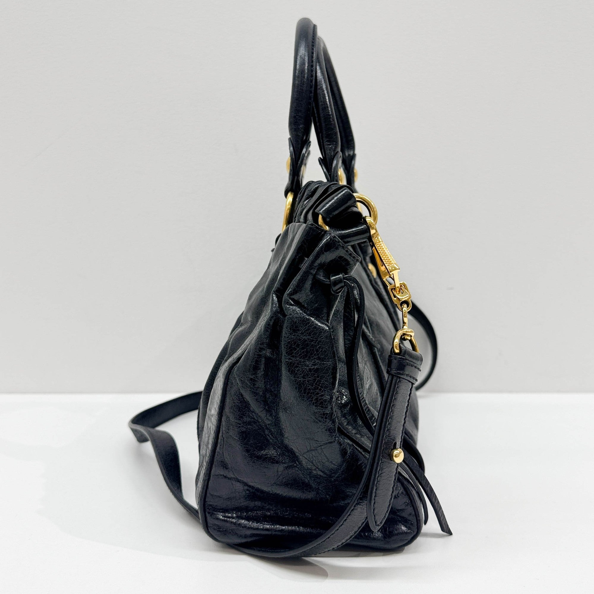 Vitello Black Leather Two Way Bag