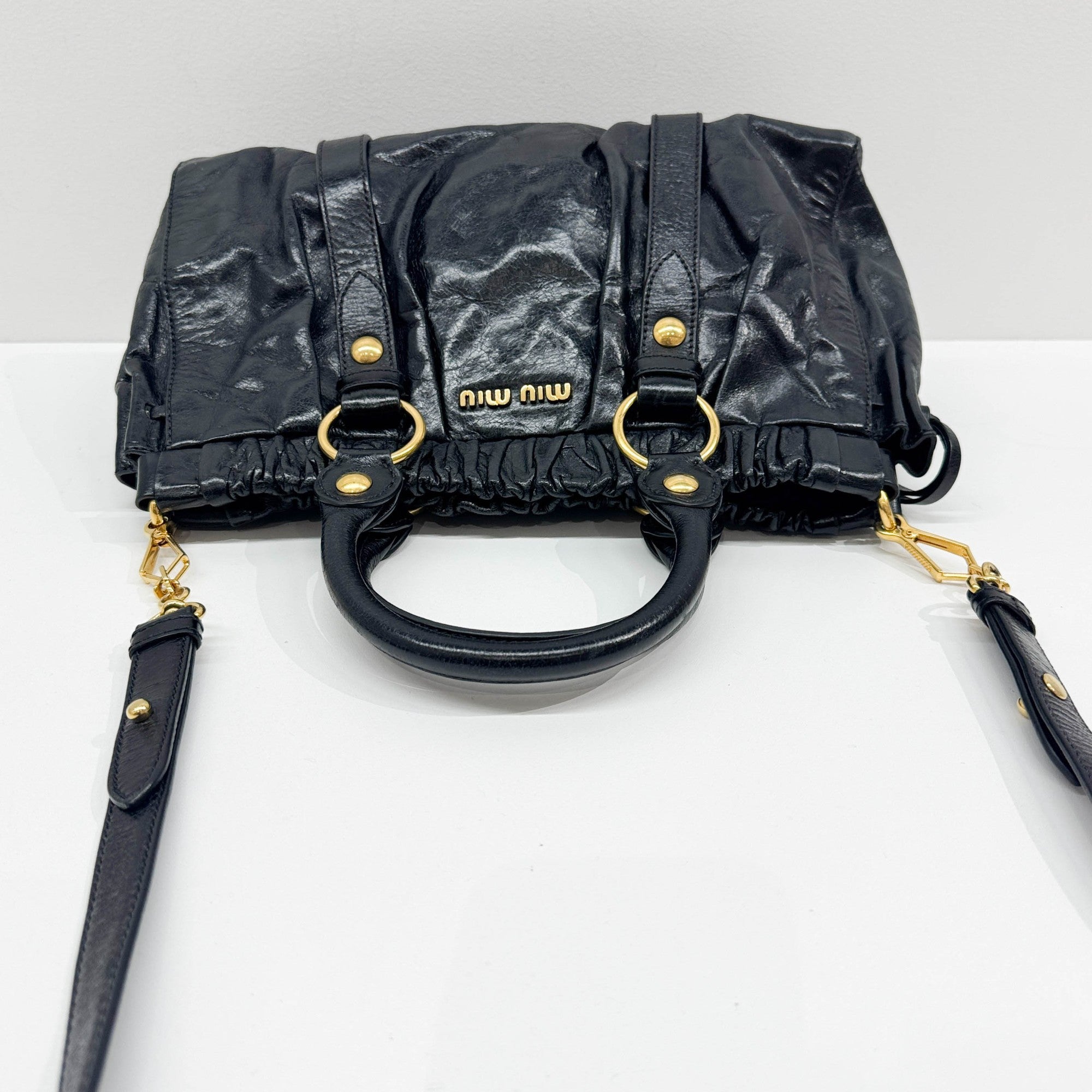 Vitello Black Leather Two Way Bag