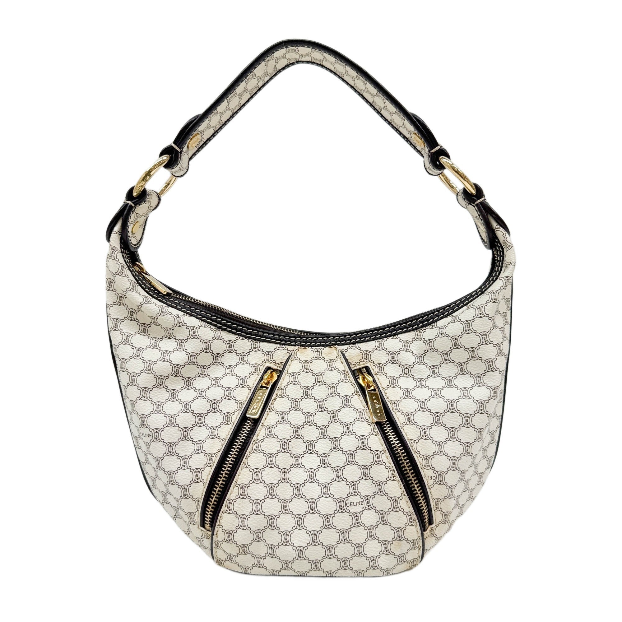 White Macadam Triomphe Leather Hobo Bag