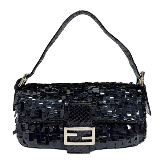 Baguette Black Sequin with Python Shoulder Bag
