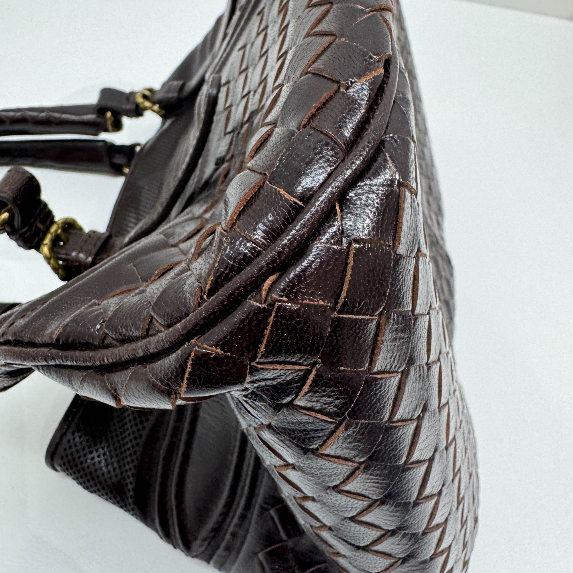 Brown Intrecciato Leather Shoulder Bag