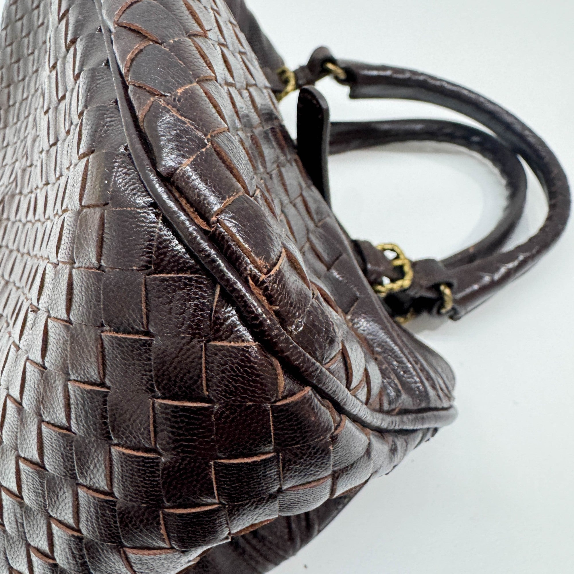 Brown Intrecciato Leather Shoulder Bag