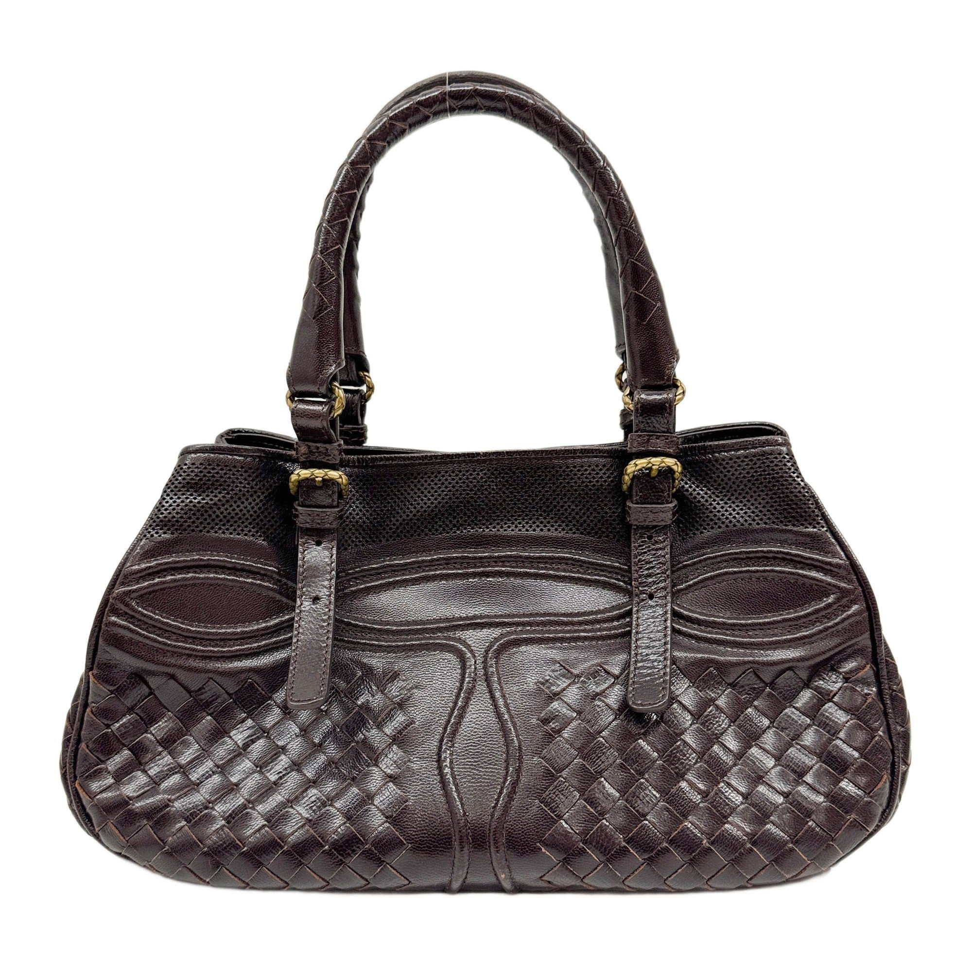 Brown Intrecciato Leather Shoulder Bag