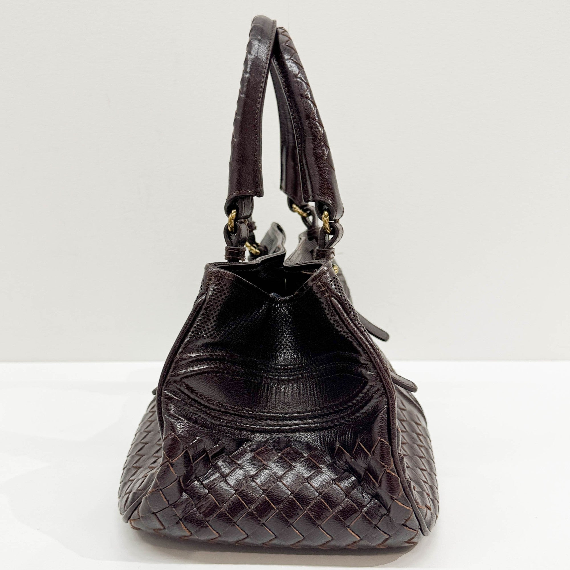 Brown Intrecciato Leather Shoulder Bag