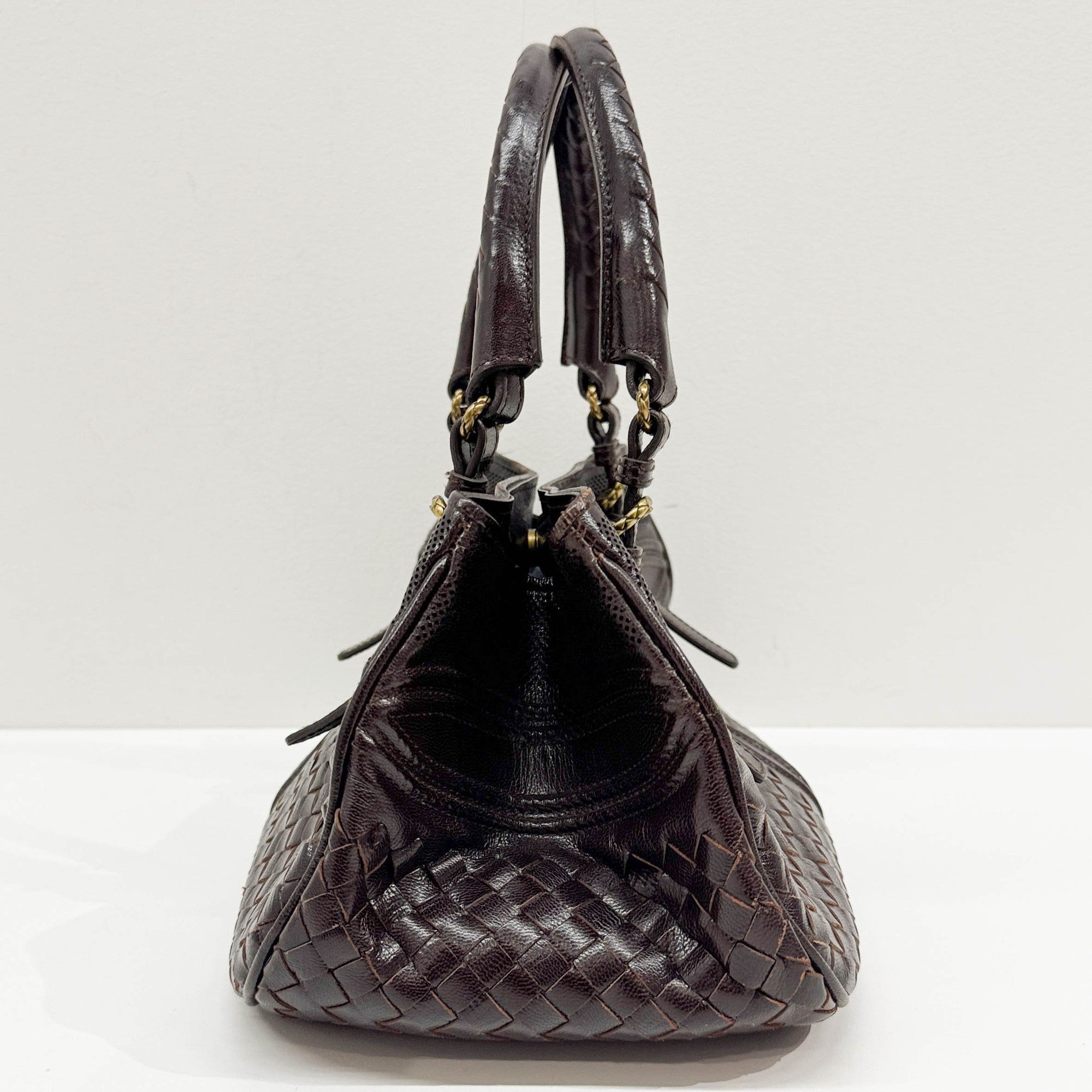Brown Intrecciato Leather Shoulder Bag