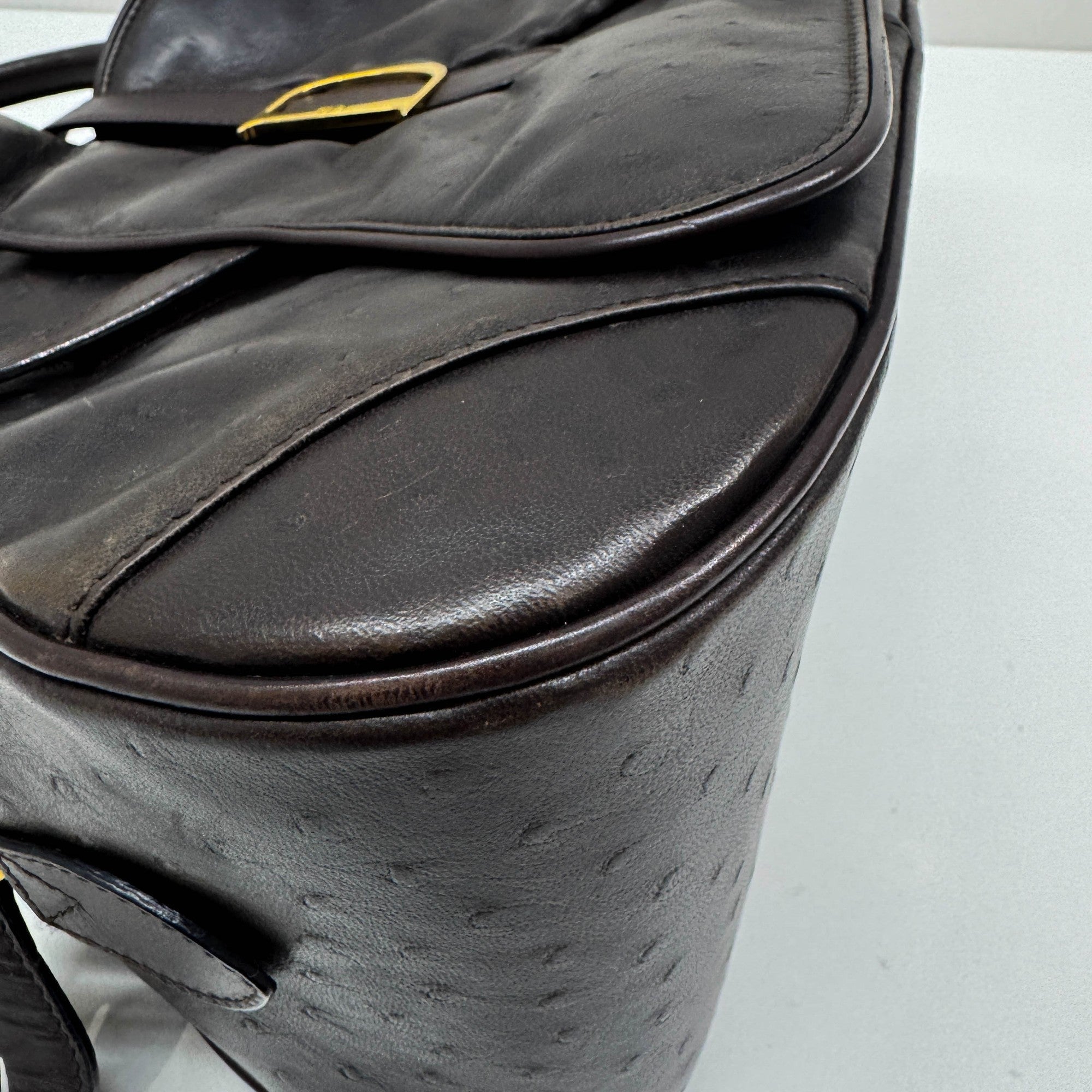 Saddle Bowler Brown Ostrich Leather Hand Bag