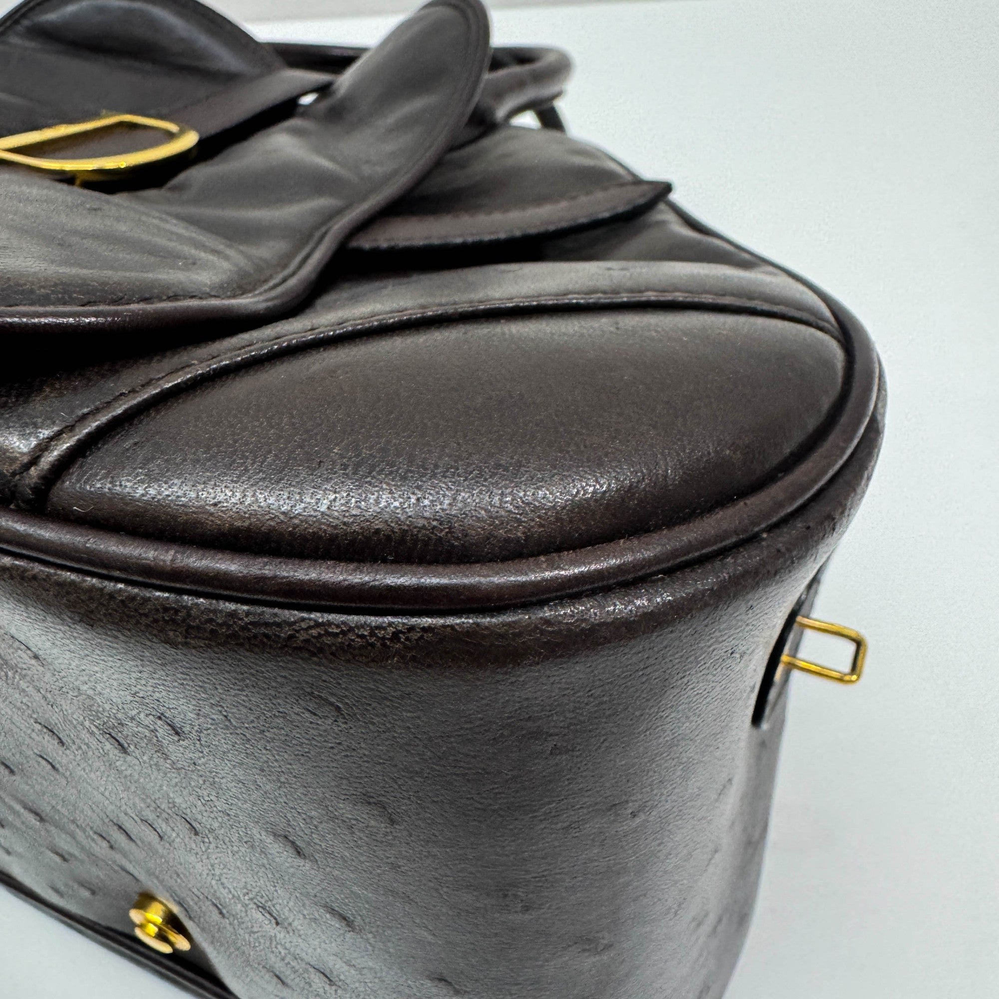 Saddle Bowler Brown Ostrich Leather Hand Bag