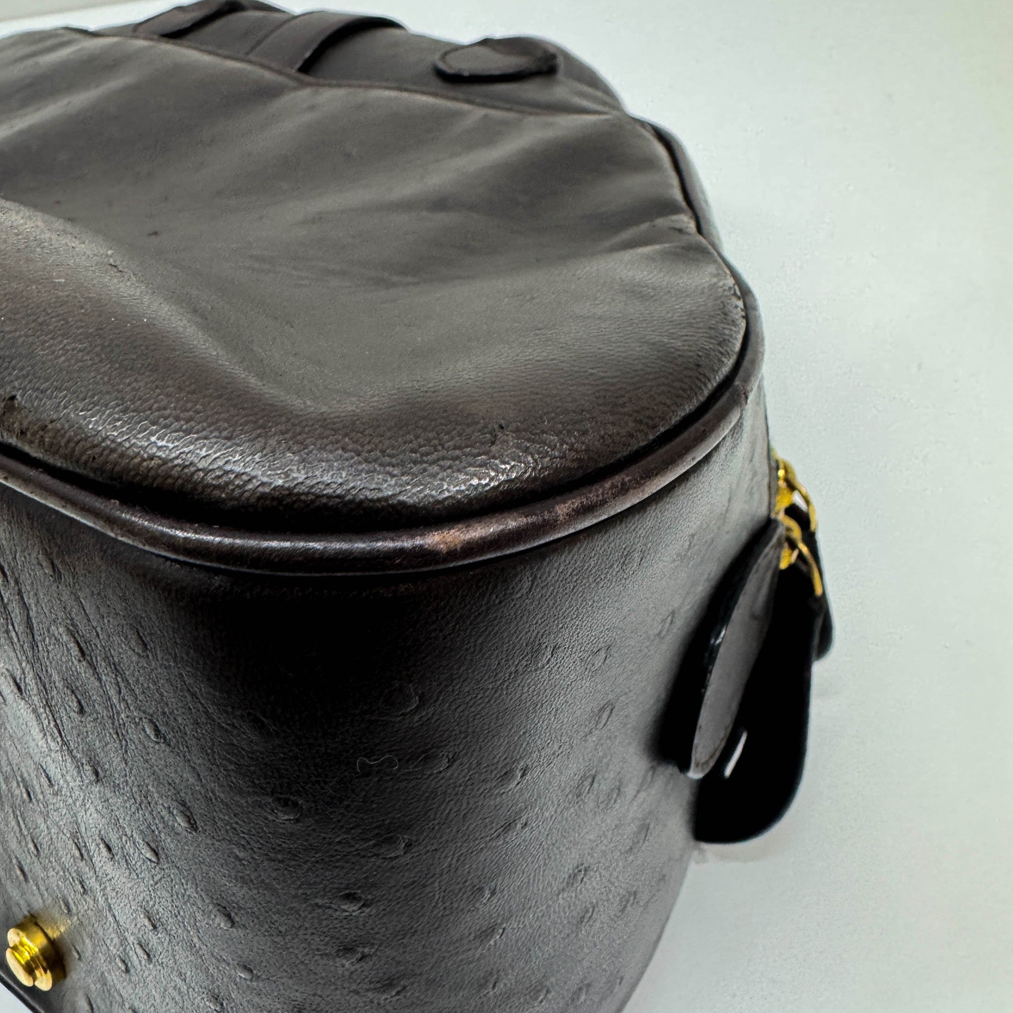Saddle Bowler Brown Ostrich Leather Hand Bag