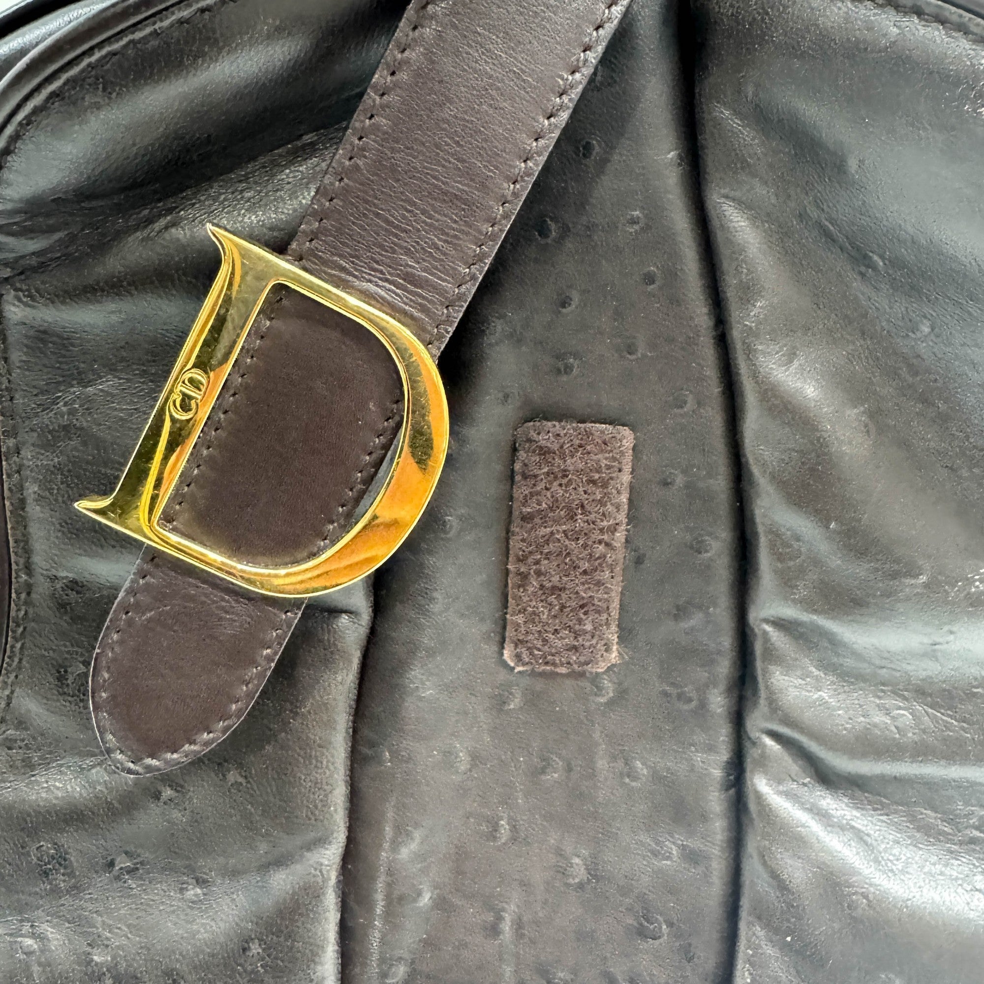 Saddle Bowler Brown Ostrich Leather Hand Bag