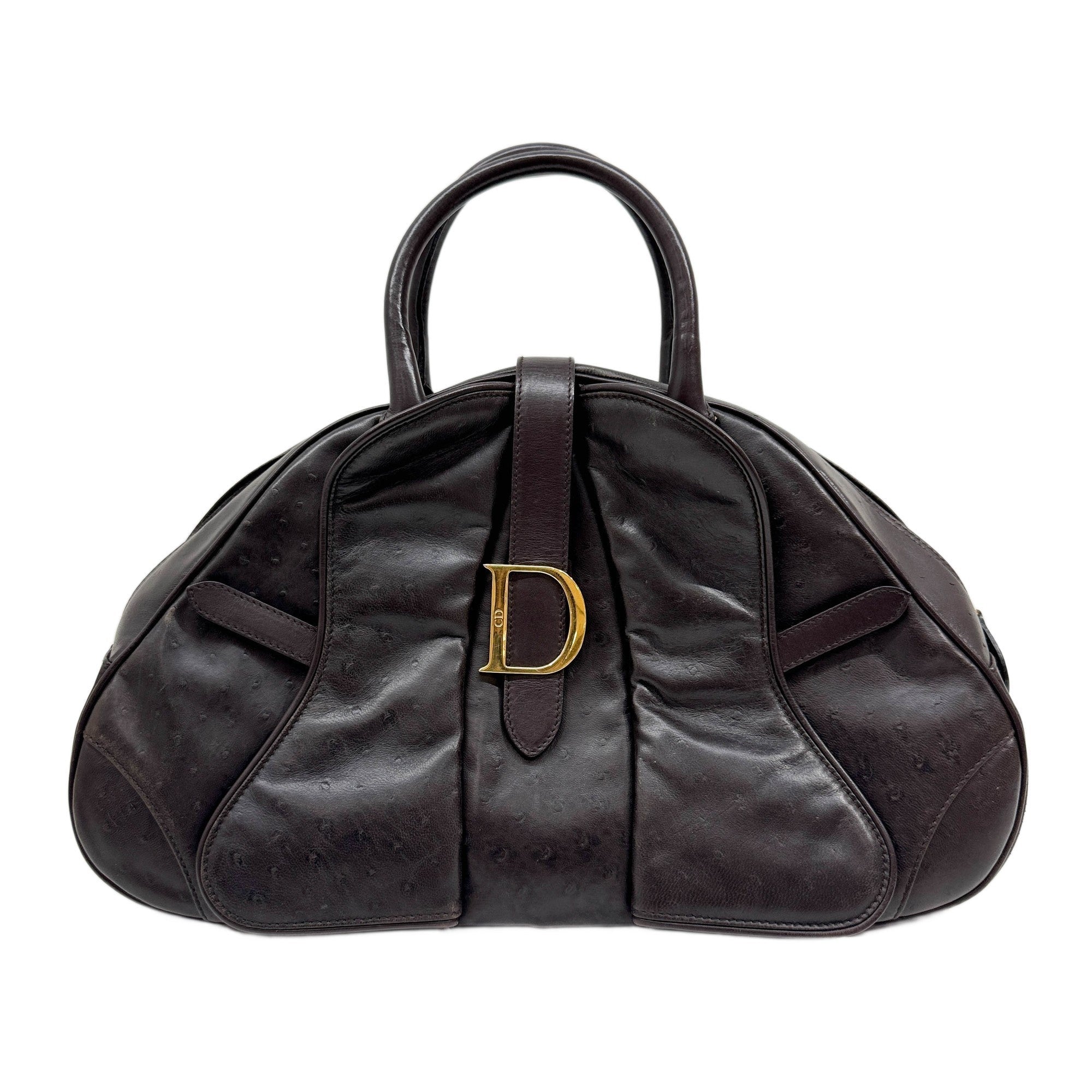 Saddle Bowler Brown Ostrich Leather Hand Bag