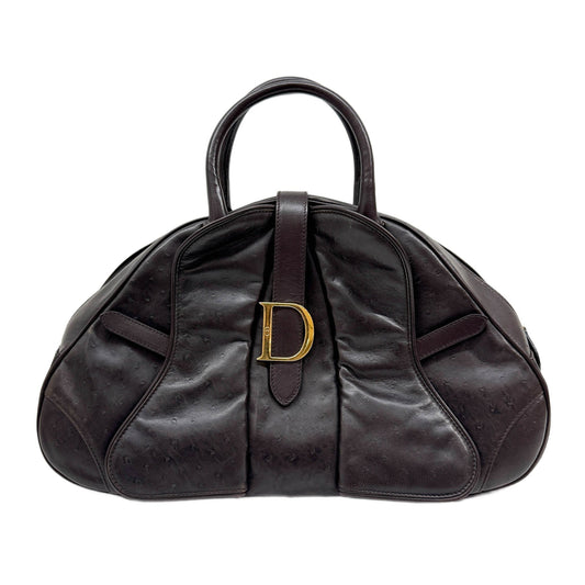 Saddle Bowler Brown Ostrich Leather Hand Bag