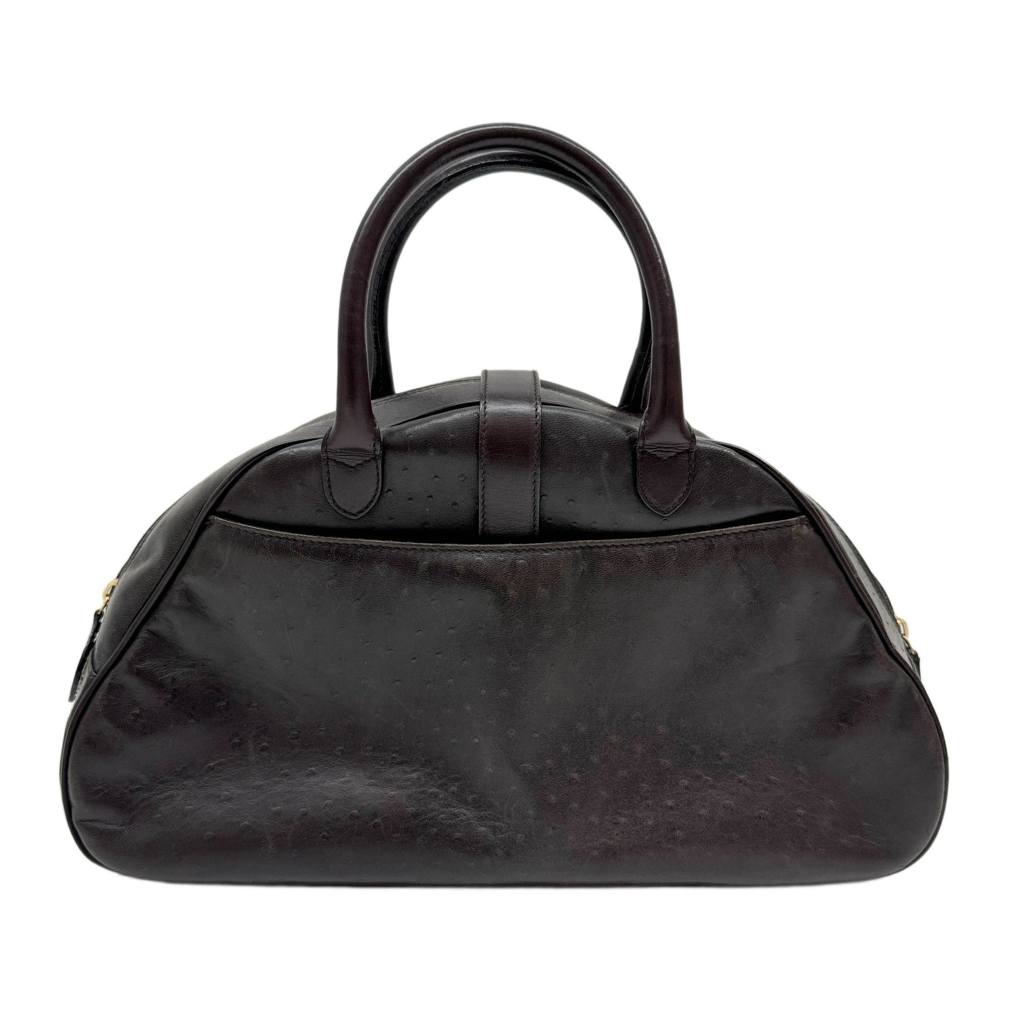 Saddle Bowler Brown Ostrich Leather Hand Bag